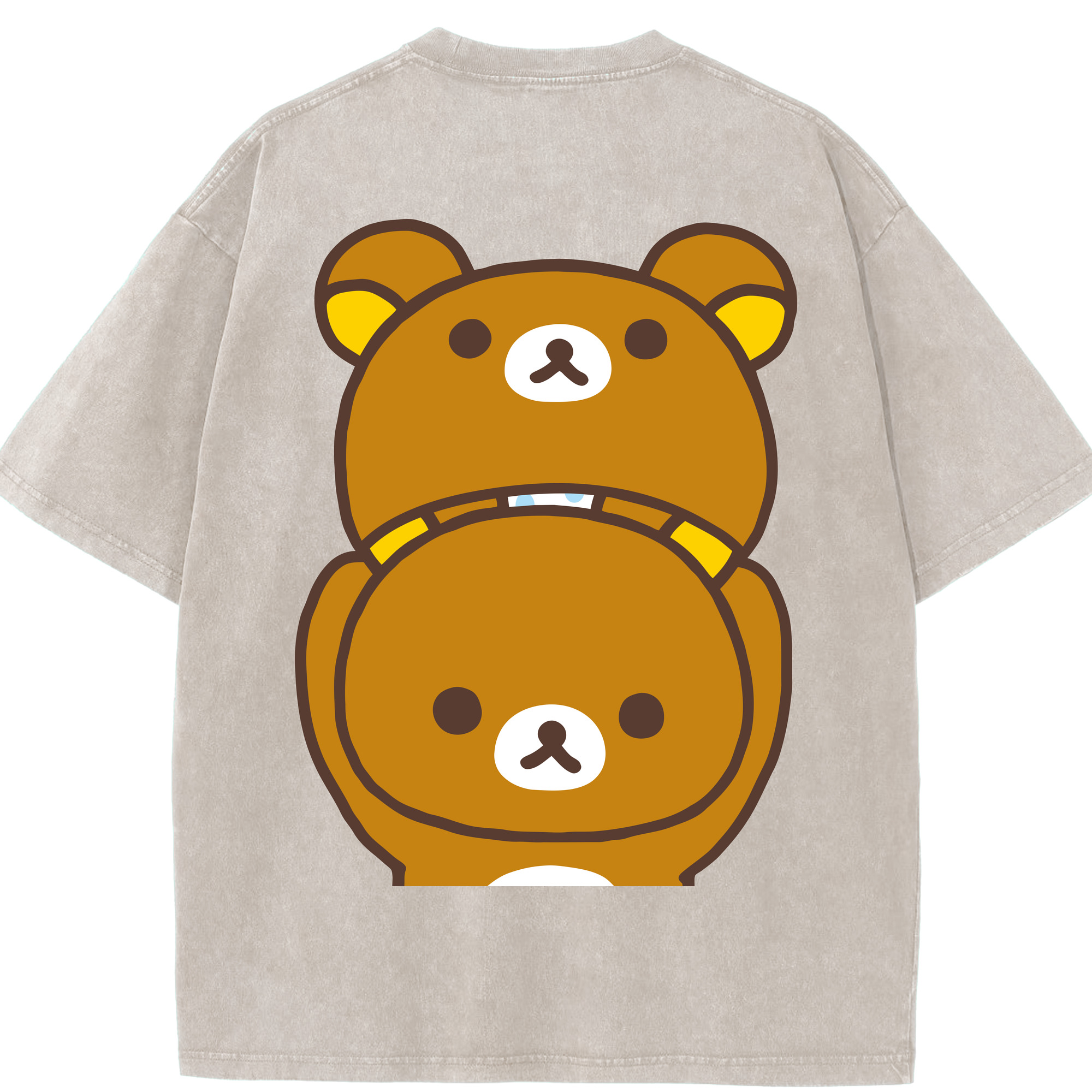 （画像用） リラックマ リラックマ キイロイトリ Rilakkuma Korilakkuma Kiiroitori 綿100% ヴィンテージ風 半袖Tシャツ（背面プリント）