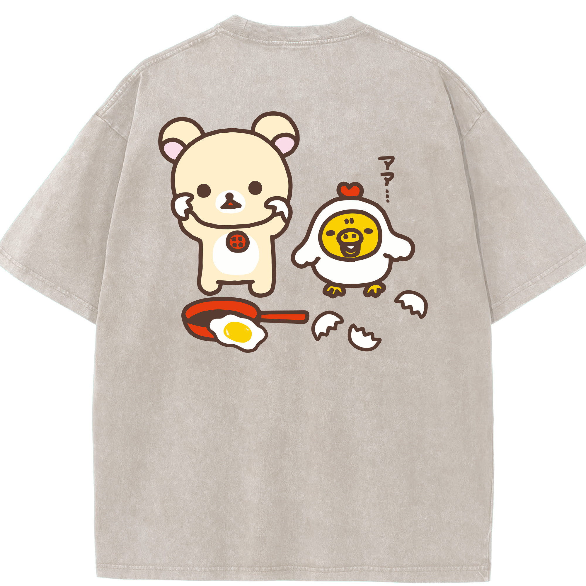 （画像用） リラックマ リラックマ キイロイトリ Rilakkuma Korilakkuma Kiiroitori 綿100% ヴィンテージ風 半袖Tシャツ（背面プリント）