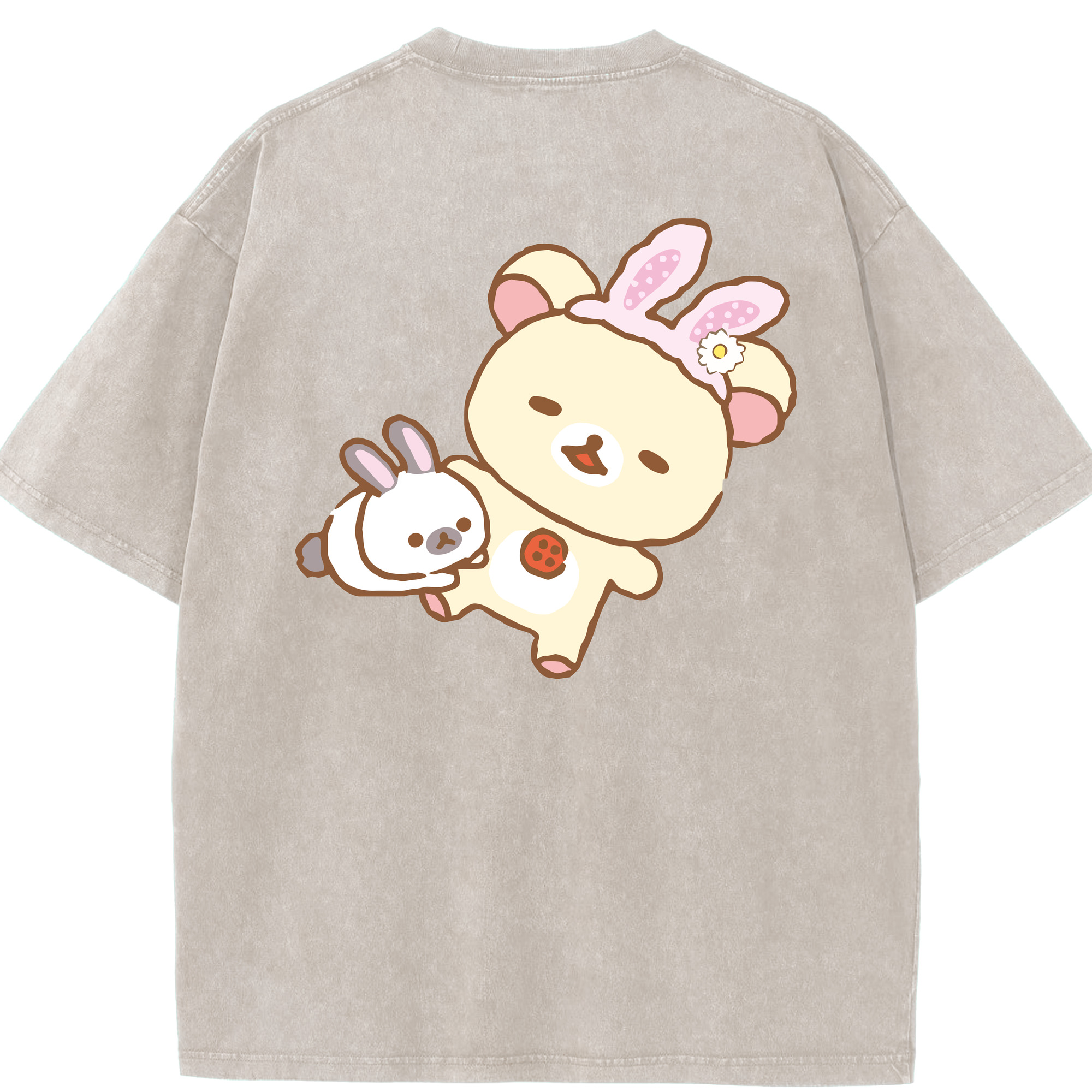 （画像用） リラックマ リラックマ キイロイトリ Rilakkuma Korilakkuma Kiiroitori 綿100% ヴィンテージ風 半袖Tシャツ（背面プリント）