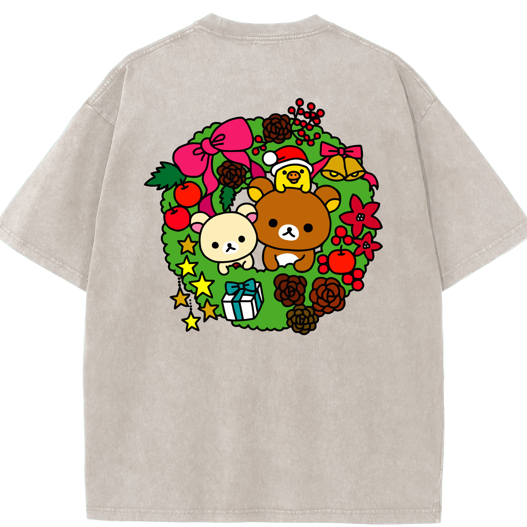 （画像用） リラックマ リラックマ キイロイトリ Rilakkuma Korilakkuma Kiiroitori 綿100% ヴィンテージ風 半袖Tシャツ（背面プリント）