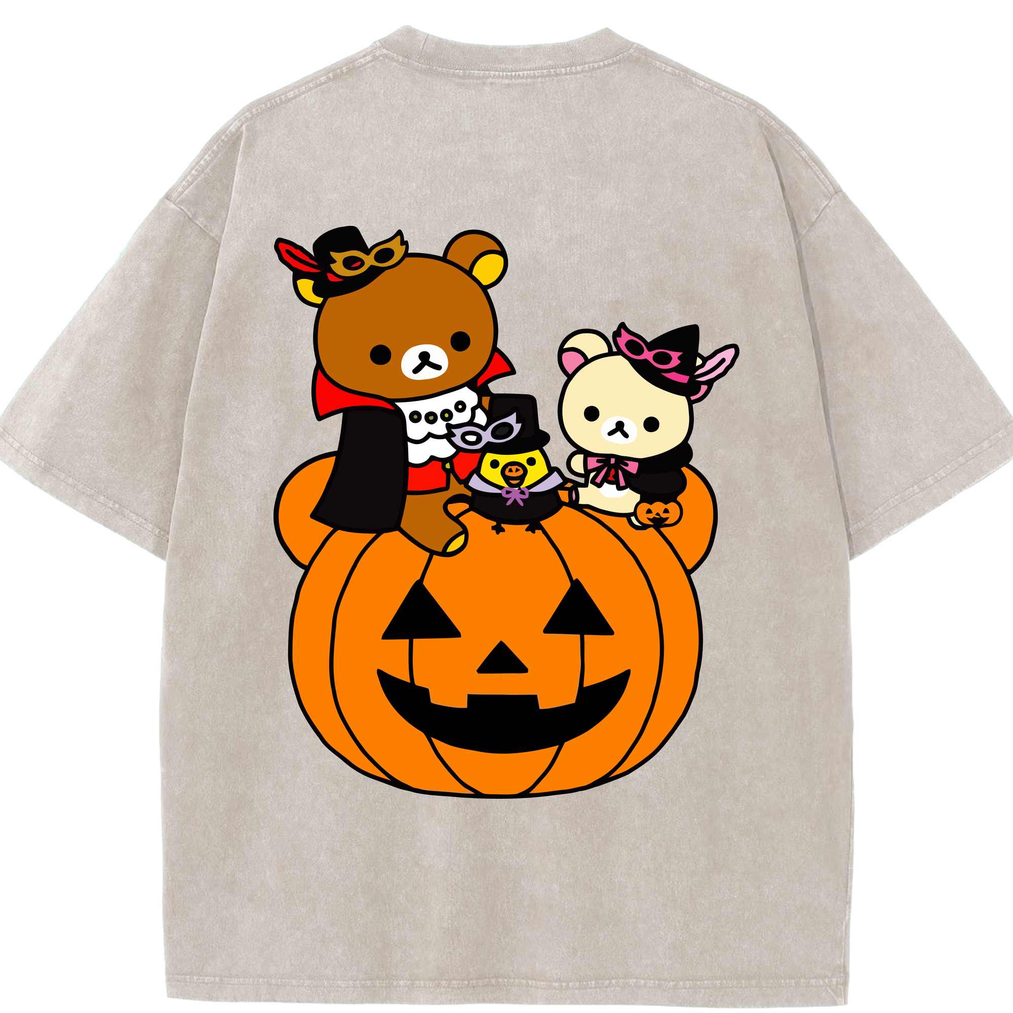 （画像用） リラックマ リラックマ キイロイトリ Rilakkuma Korilakkuma Kiiroitori 綿100% ヴィンテージ風 半袖Tシャツ（背面プリント）