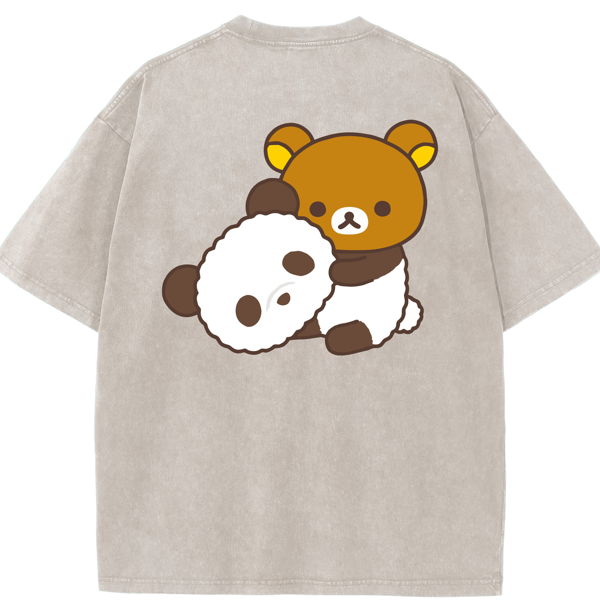（画像用） リラックマ リラックマ キイロイトリ Rilakkuma Korilakkuma Kiiroitori 綿100% ヴィンテージ風 半袖Tシャツ（背面プリント）