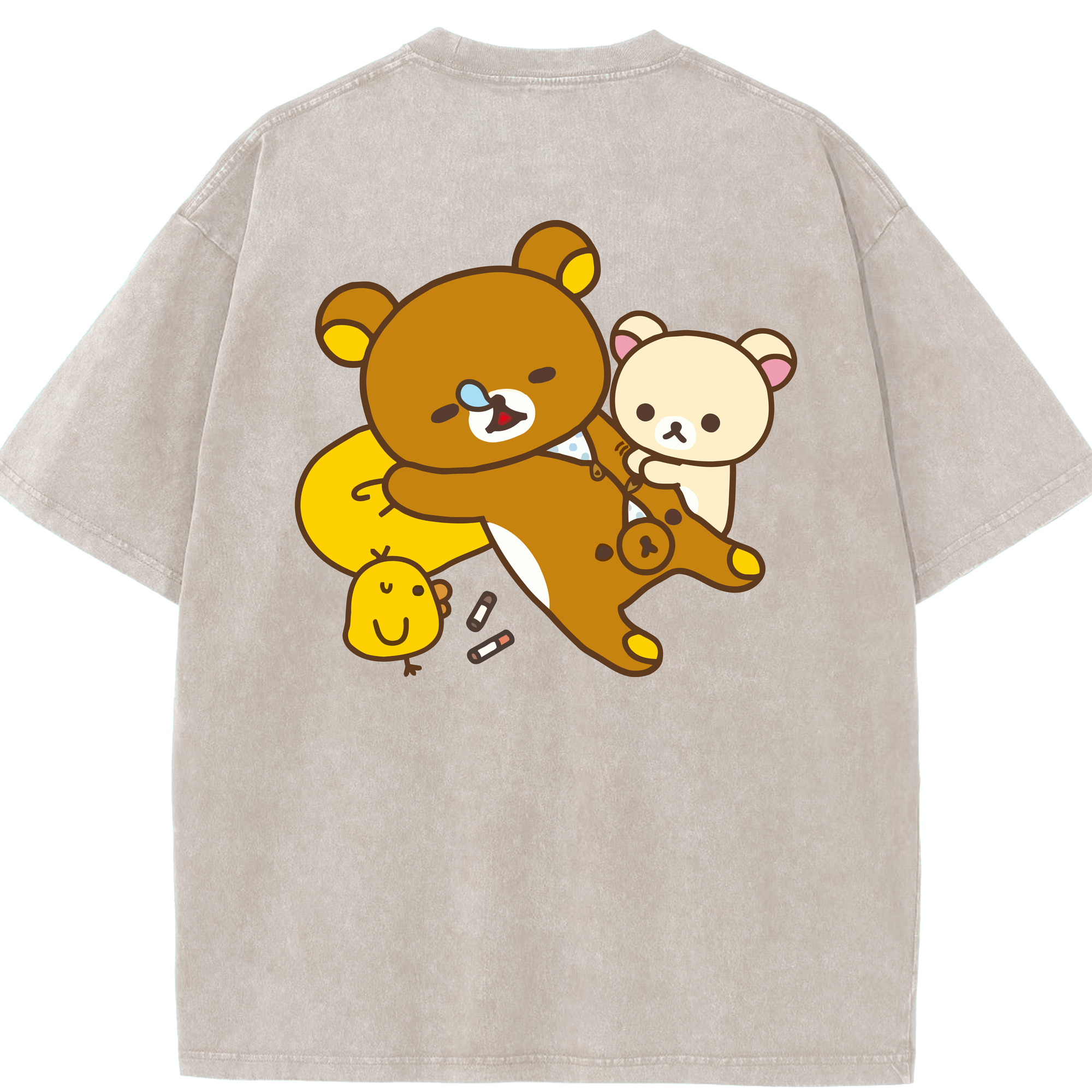 （画像用） リラックマ リラックマ キイロイトリ Rilakkuma Korilakkuma Kiiroitori 綿100% ヴィンテージ風 半袖Tシャツ（背面プリント）