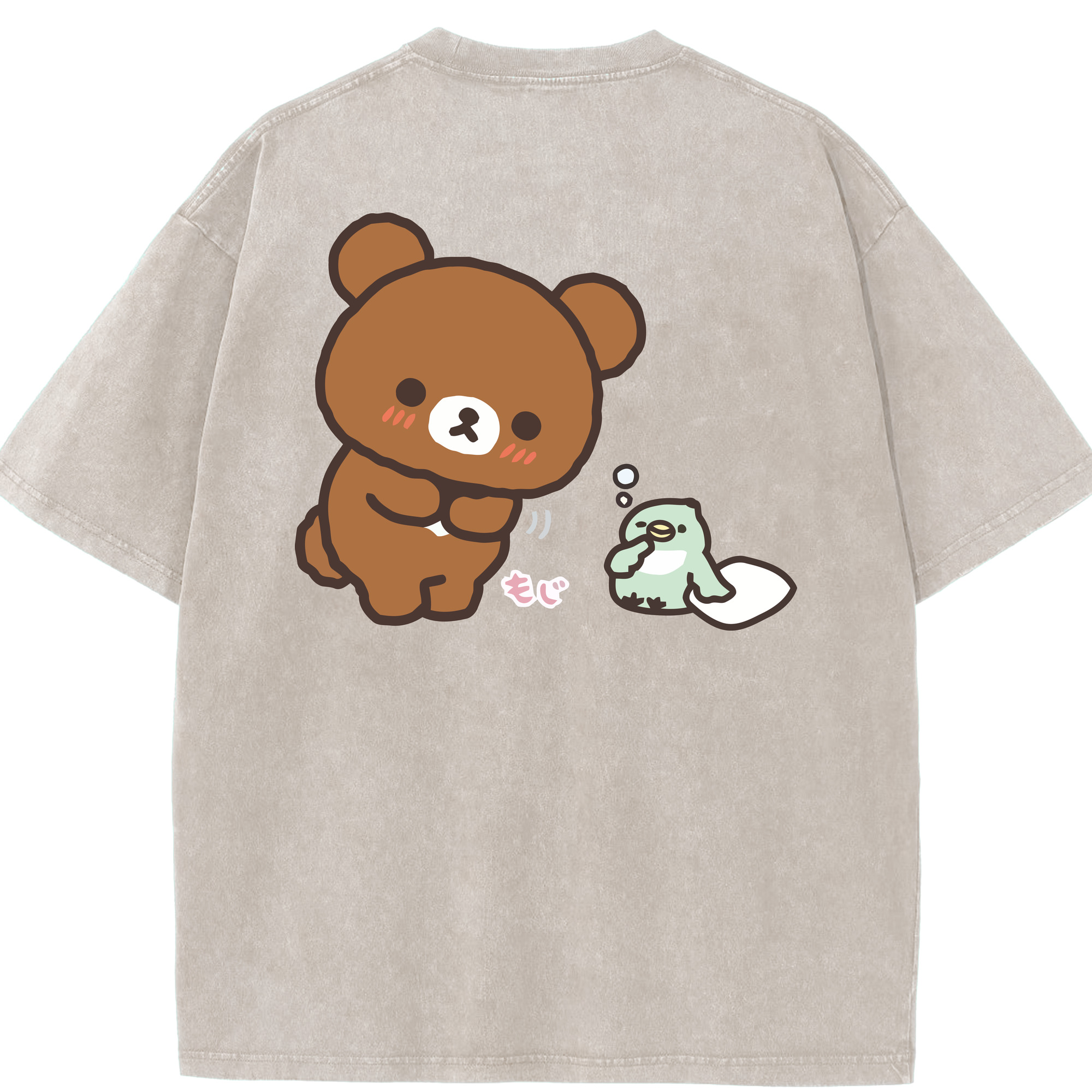 （画像用） リラックマ リラックマ キイロイトリ Rilakkuma Korilakkuma Kiiroitori 綿100% ヴィンテージ風 半袖Tシャツ（背面プリント）