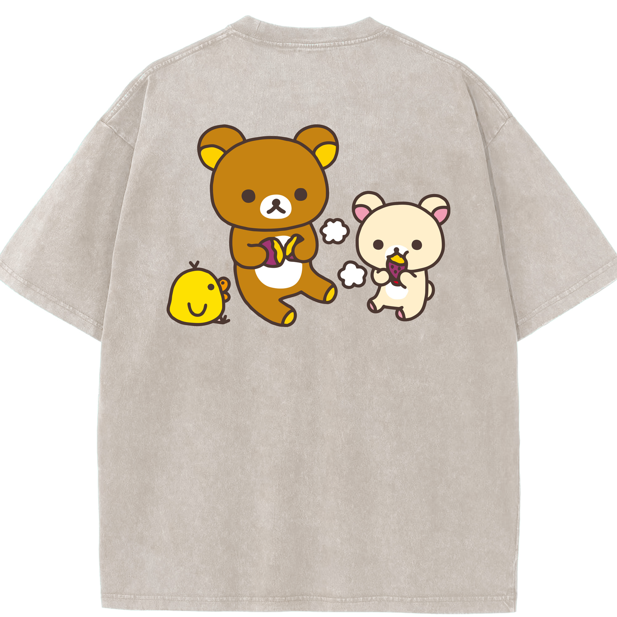 （画像用） リラックマ リラックマ キイロイトリ Rilakkuma Korilakkuma Kiiroitori 綿100% ヴィンテージ風 半袖Tシャツ（背面プリント）