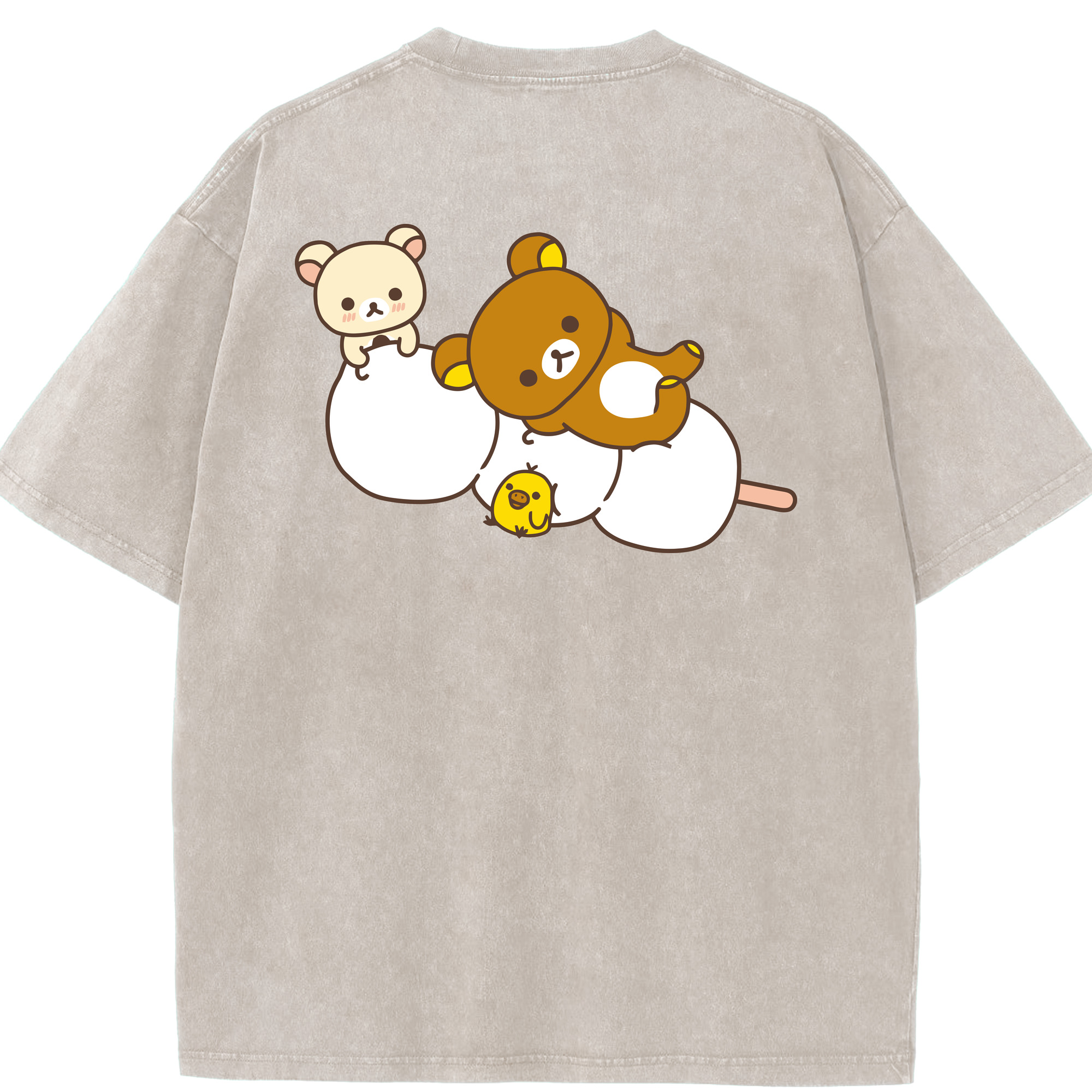 （画像用） リラックマ リラックマ キイロイトリ Rilakkuma Korilakkuma Kiiroitori 綿100% ヴィンテージ風 半袖Tシャツ（背面プリント）