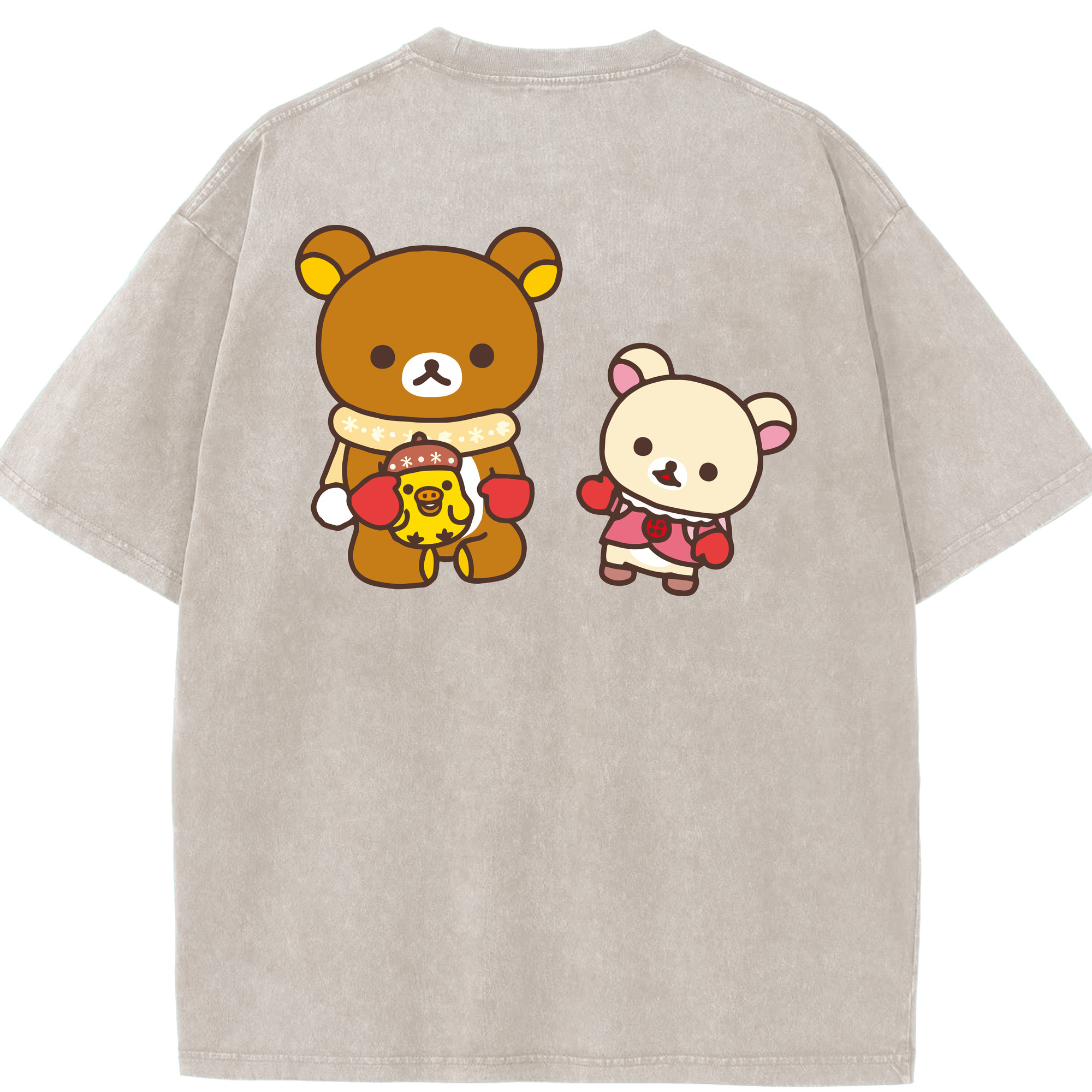（画像用） リラックマ リラックマ キイロイトリ Rilakkuma Korilakkuma Kiiroitori 綿100% ヴィンテージ風 半袖Tシャツ（背面プリント）