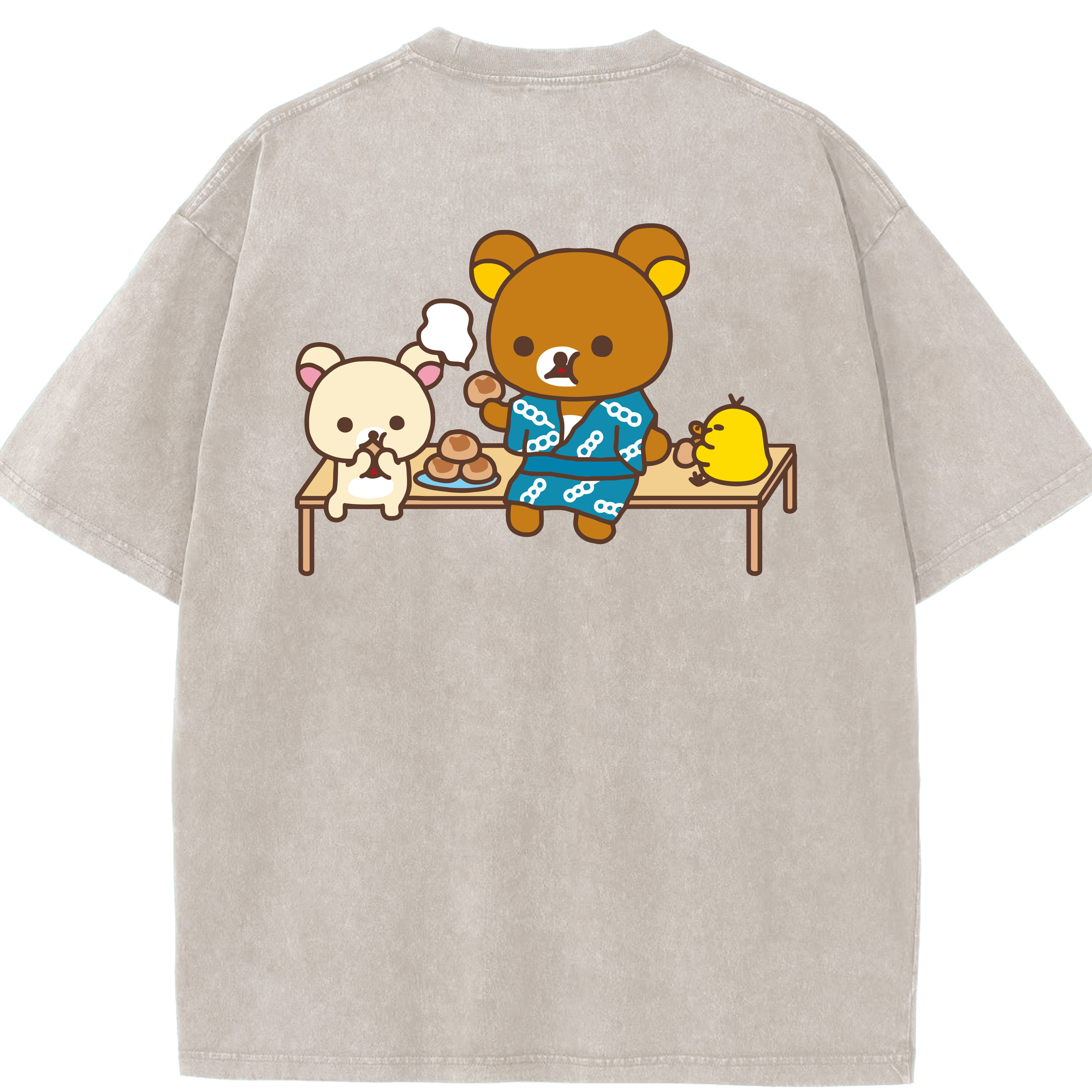 リラックマ リラックマ キイロイトリ Rilakkuma Korilakkuma Kiiroitori 綿100% ヴィンテージ風 半袖Tシャツ（背面プリント）