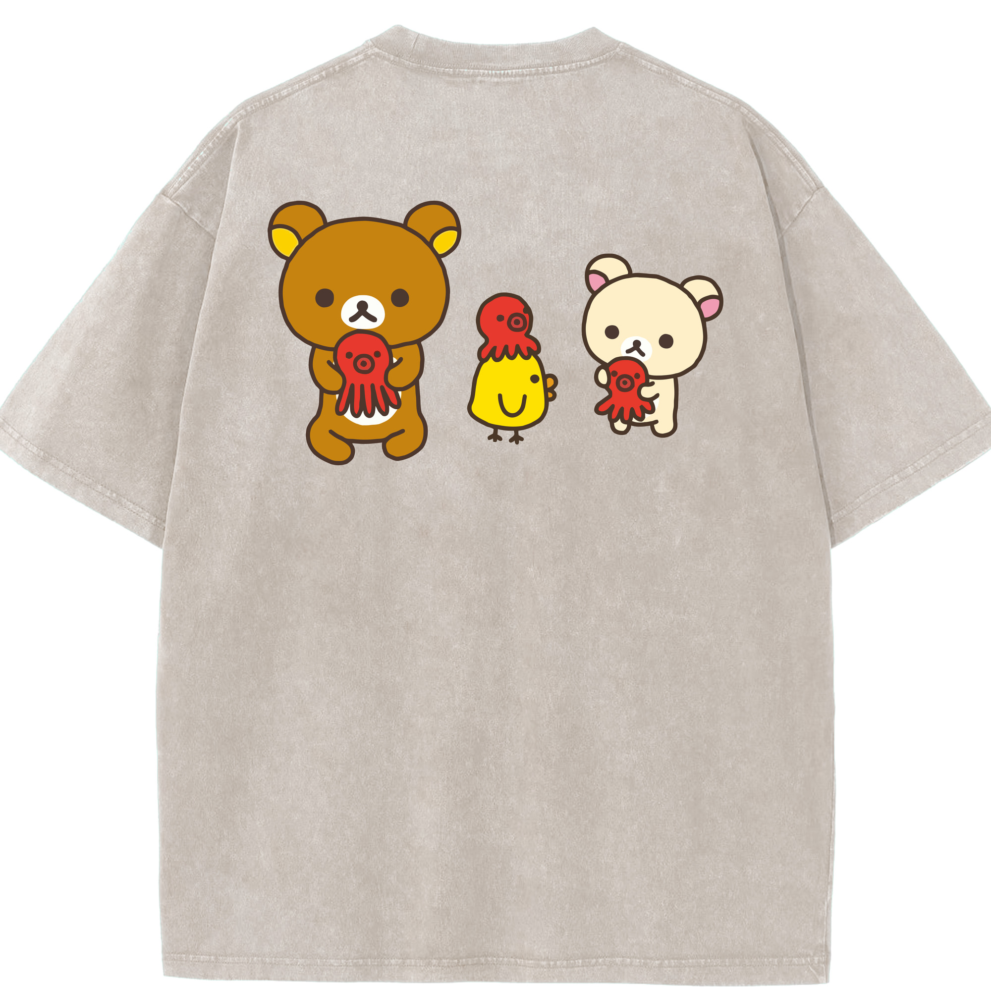 （画像用） リラックマ リラックマ キイロイトリ Rilakkuma Korilakkuma Kiiroitori 綿100% ヴィンテージ風 半袖Tシャツ（背面プリント）