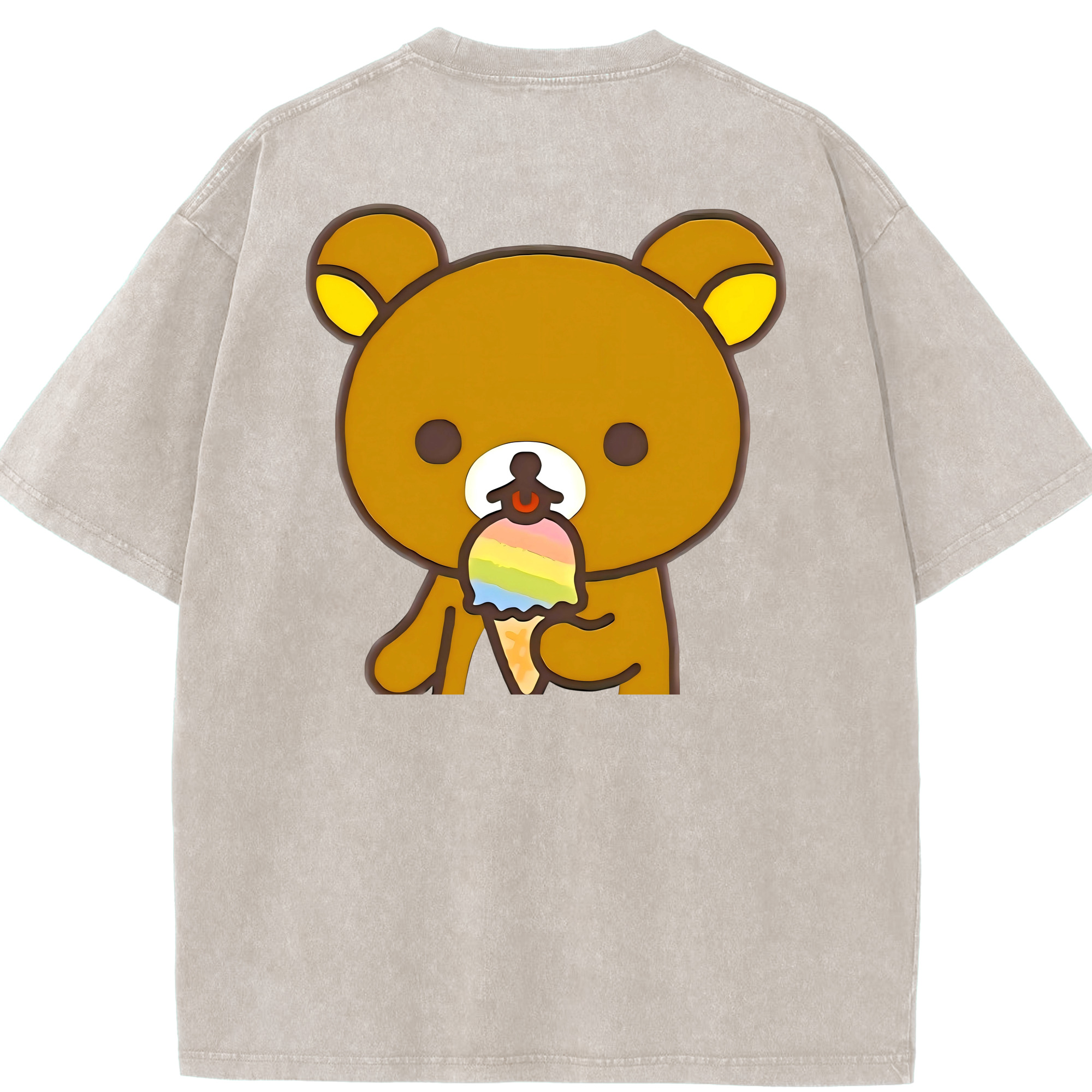（画像用） リラックマ リラックマ キイロイトリ Rilakkuma Korilakkuma Kiiroitori 綿100% ヴィンテージ風 半袖Tシャツ（背面プリント）