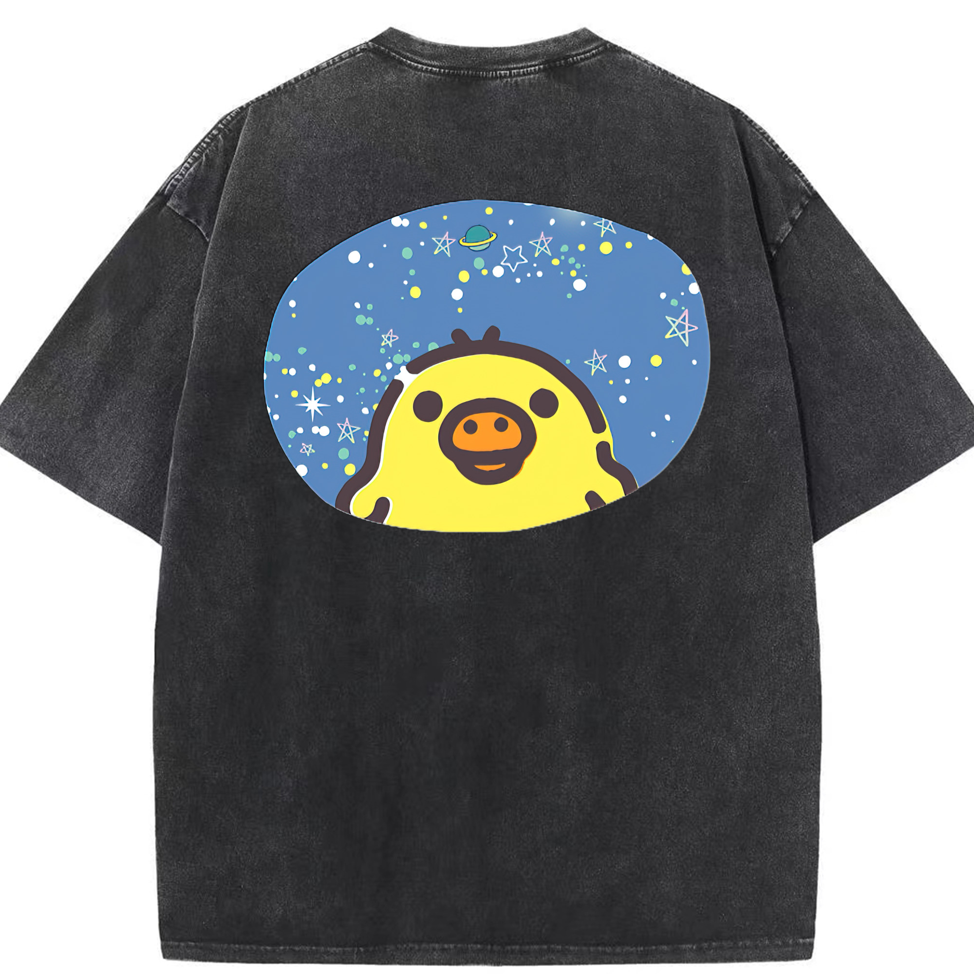 （画像用） リラックマ リラックマ キイロイトリ Rilakkuma Korilakkuma Kiiroitori 綿100% ヴィンテージ風 半袖Tシャツ（背面プリント）