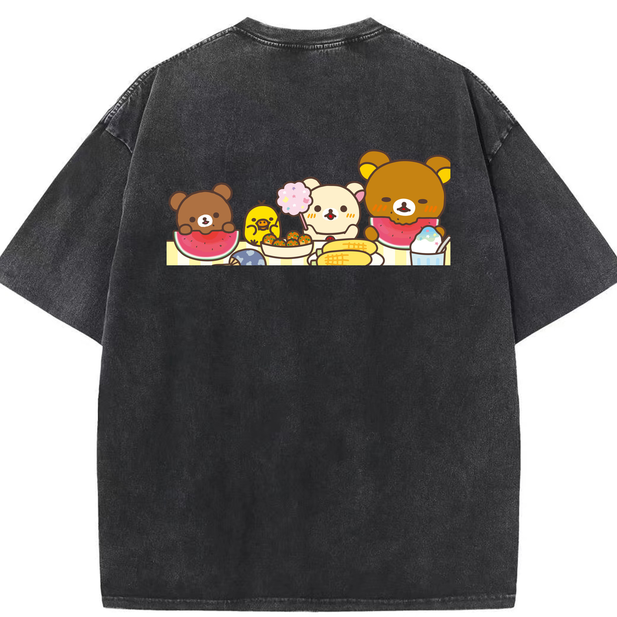 （画像用） リラックマ リラックマ キイロイトリ Rilakkuma Korilakkuma Kiiroitori 綿100% ヴィンテージ風 半袖Tシャツ（背面プリント）