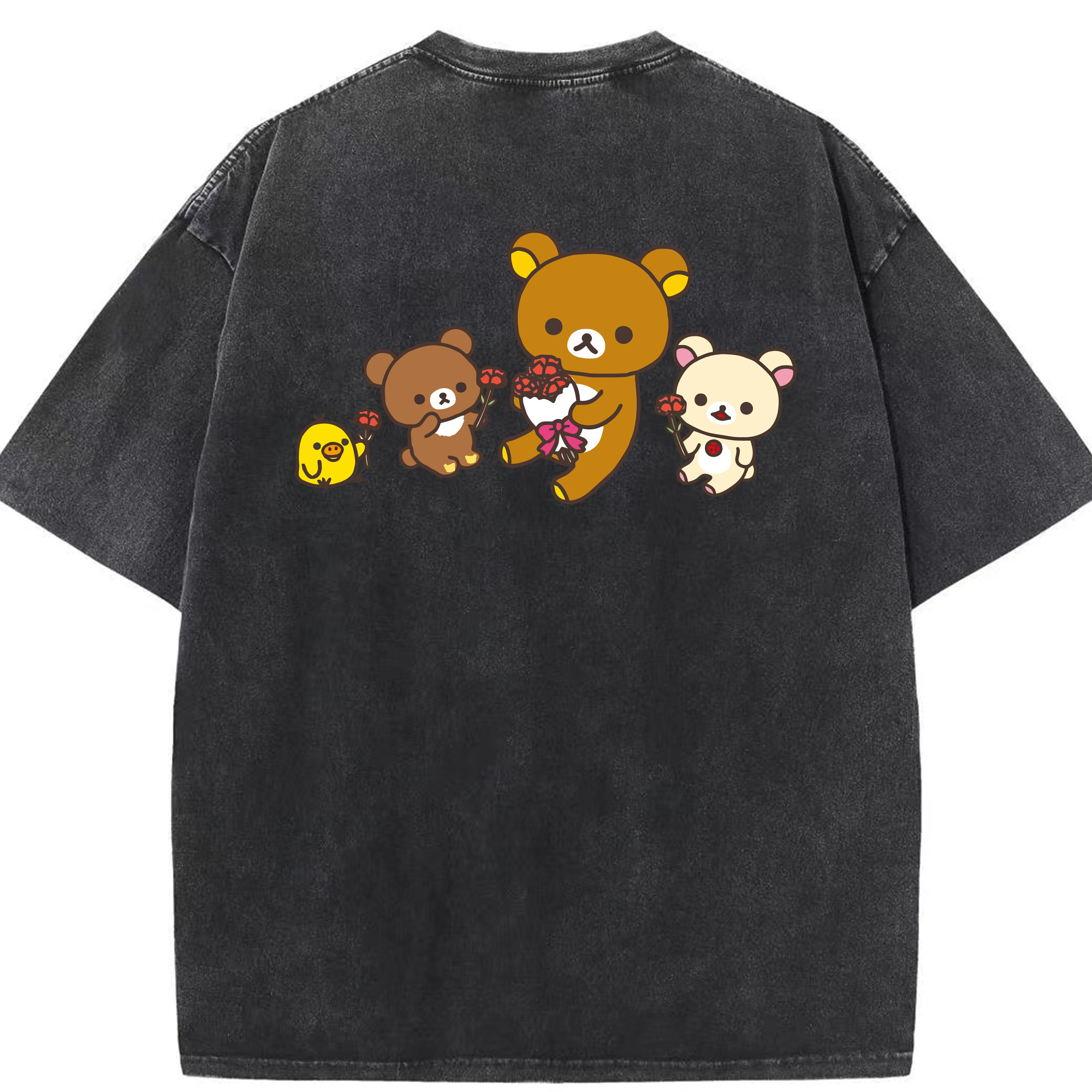 （画像用） リラックマ リラックマ キイロイトリ Rilakkuma Korilakkuma Kiiroitori 綿100% ヴィンテージ風 半袖Tシャツ（背面プリント）