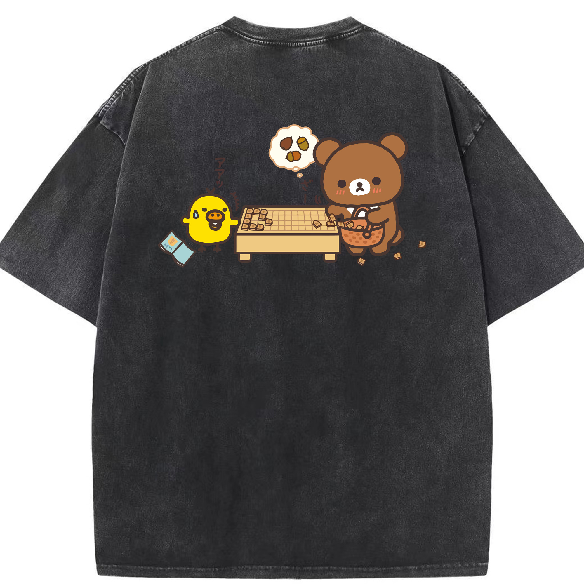（画像用） リラックマ リラックマ キイロイトリ Rilakkuma Korilakkuma Kiiroitori 綿100% ヴィンテージ風 半袖Tシャツ（背面プリント）