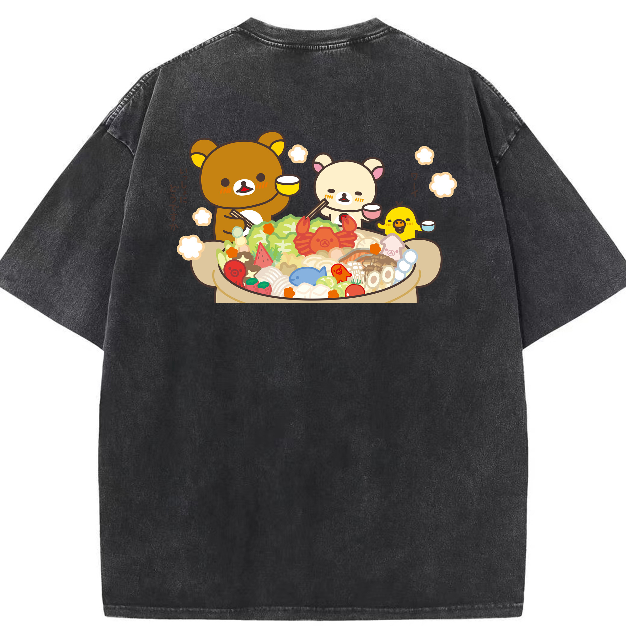 （画像用） リラックマ リラックマ キイロイトリ Rilakkuma Korilakkuma Kiiroitori 綿100% ヴィンテージ風 半袖Tシャツ（背面プリント）