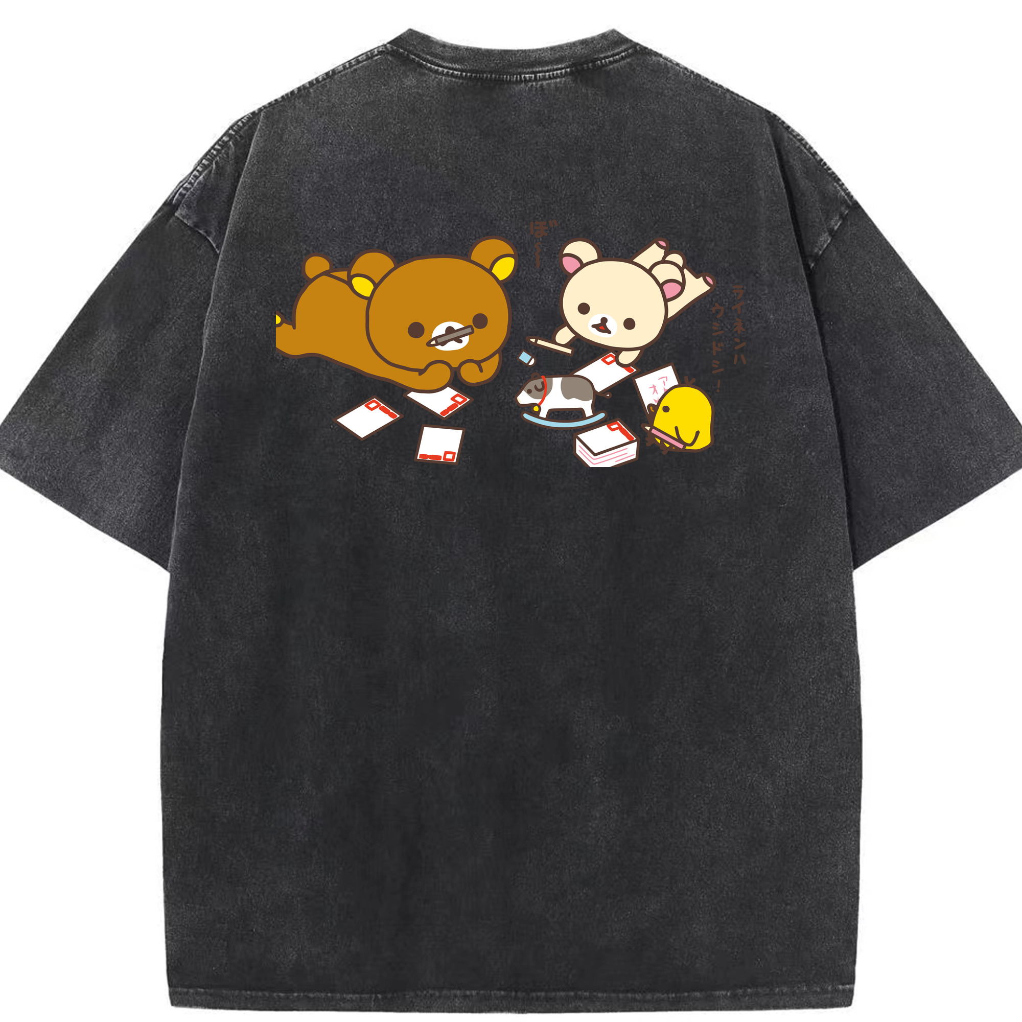 （画像用） リラックマ リラックマ キイロイトリ Rilakkuma Korilakkuma Kiiroitori 綿100% ヴィンテージ風 半袖Tシャツ（背面プリント）