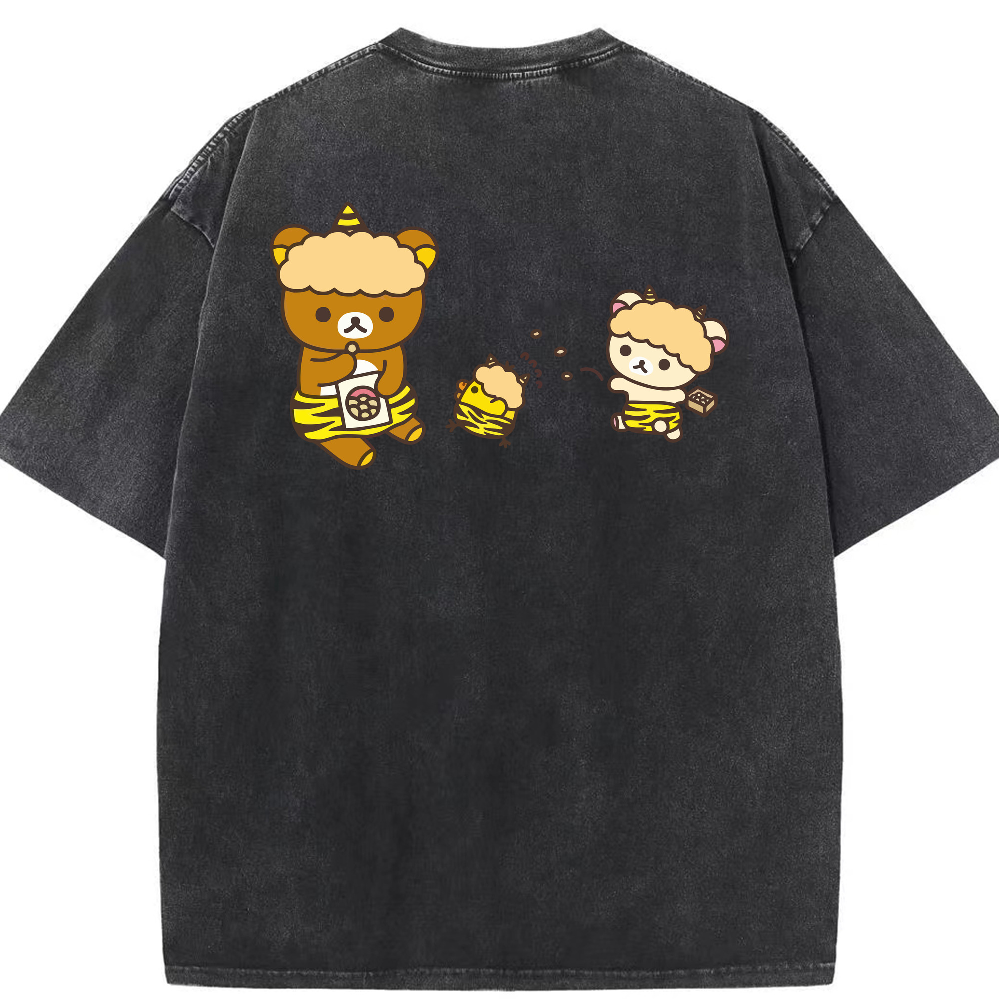 （画像用） リラックマ リラックマ キイロイトリ Rilakkuma Korilakkuma Kiiroitori 綿100% ヴィンテージ風 半袖Tシャツ（背面プリント）