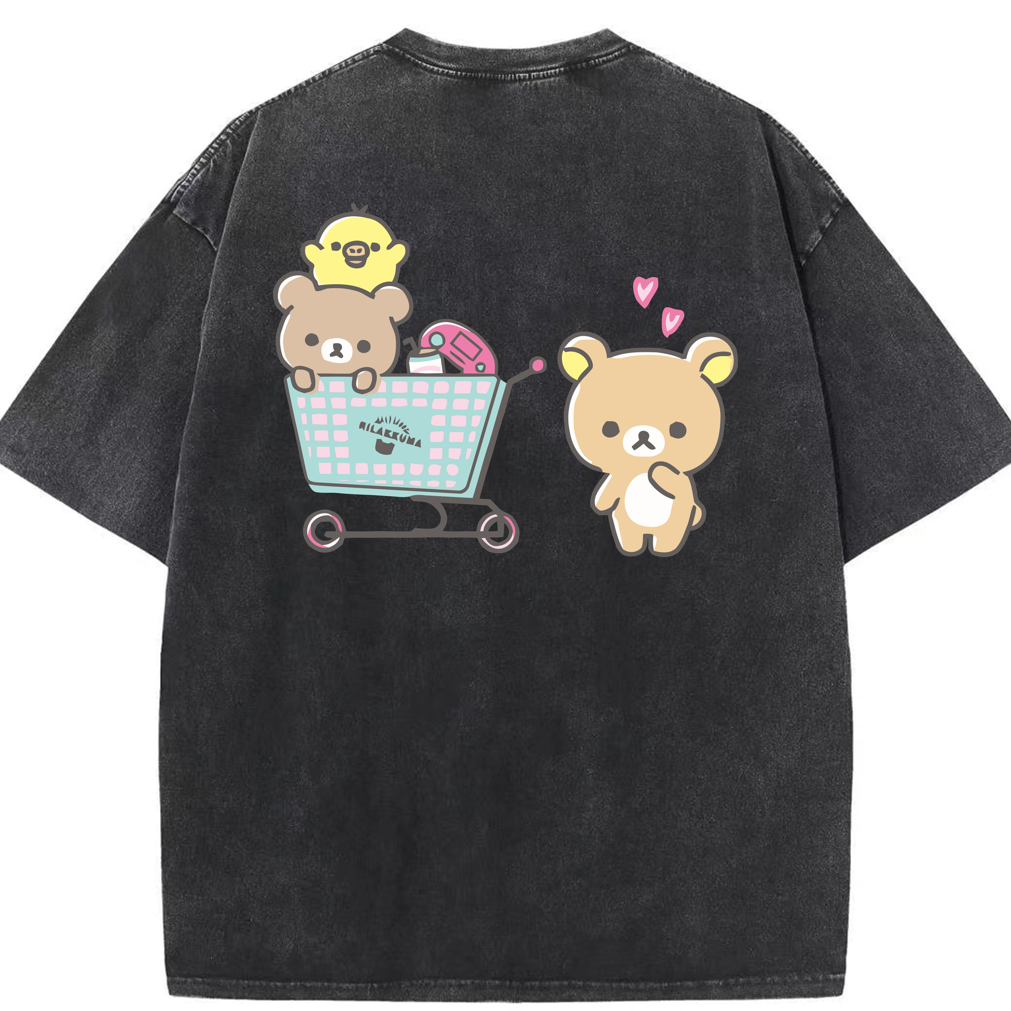（画像用） リラックマ リラックマ キイロイトリ Rilakkuma Korilakkuma Kiiroitori 綿100% ヴィンテージ風 半袖Tシャツ（背面プリント）