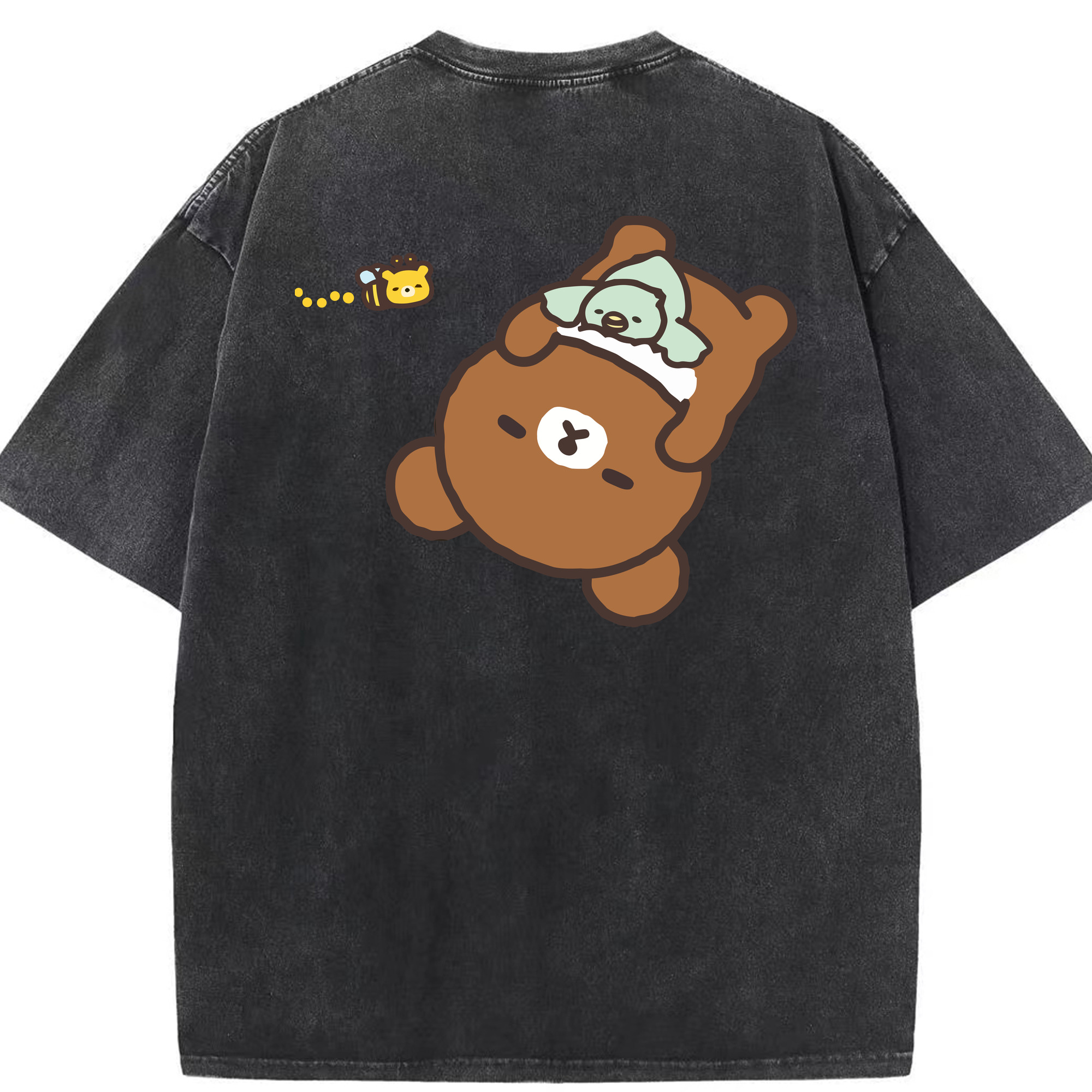 （画像用） リラックマ リラックマ キイロイトリ Rilakkuma Korilakkuma Kiiroitori 綿100% ヴィンテージ風 半袖Tシャツ（背面プリント）
