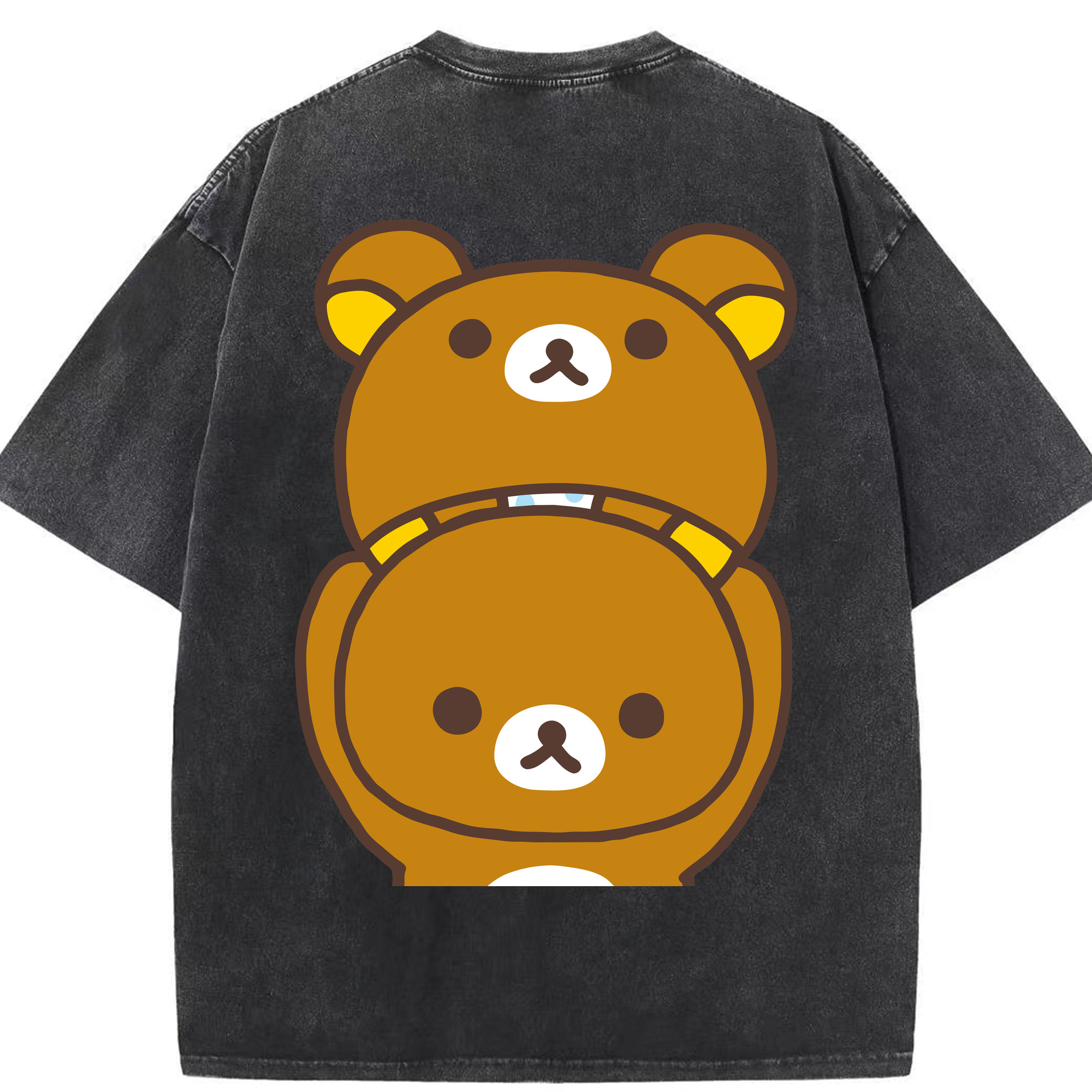 （画像用） リラックマ リラックマ キイロイトリ Rilakkuma Korilakkuma Kiiroitori 綿100% ヴィンテージ風 半袖Tシャツ（背面プリント）