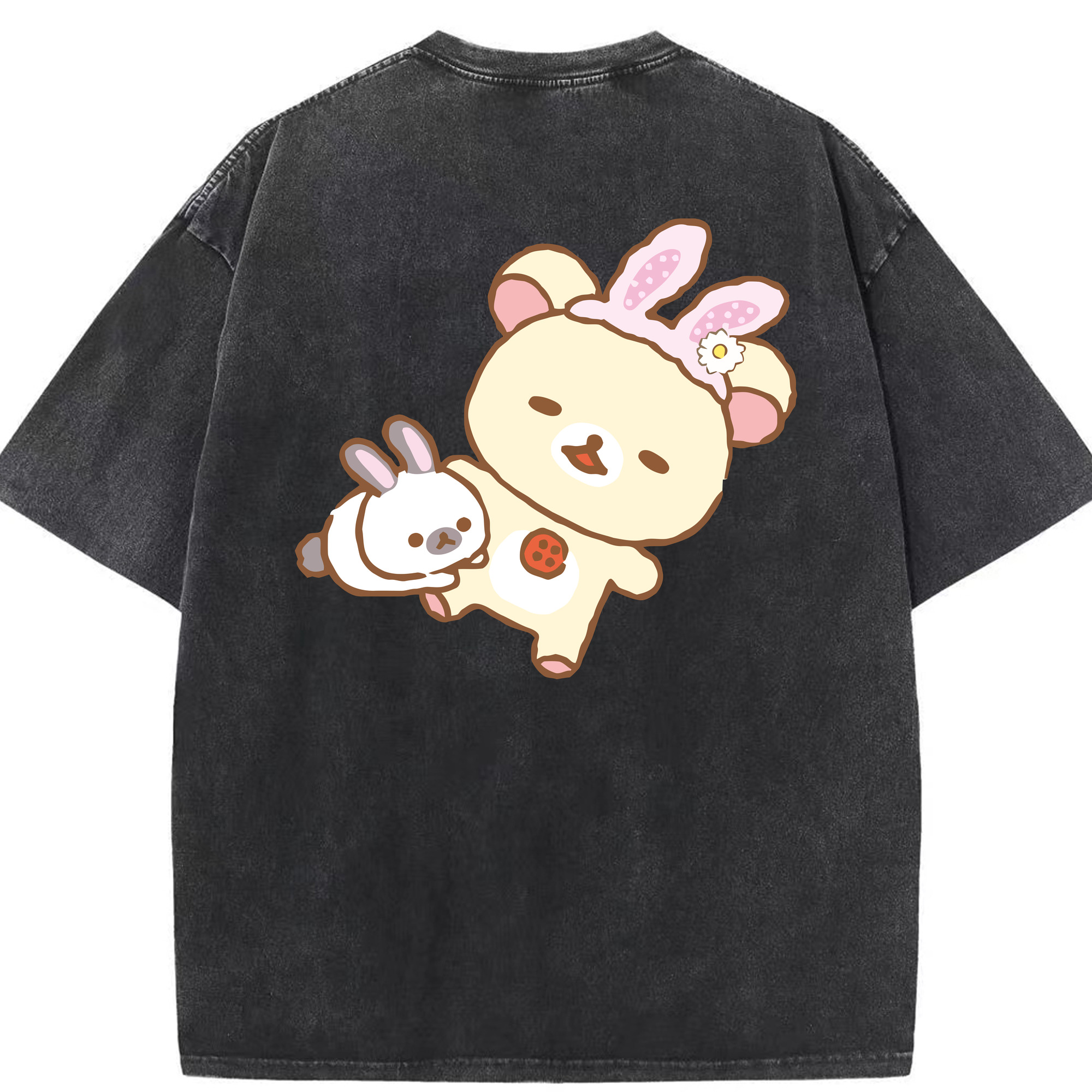 （画像用） リラックマ リラックマ キイロイトリ Rilakkuma Korilakkuma Kiiroitori 綿100% ヴィンテージ風 半袖Tシャツ（背面プリント）