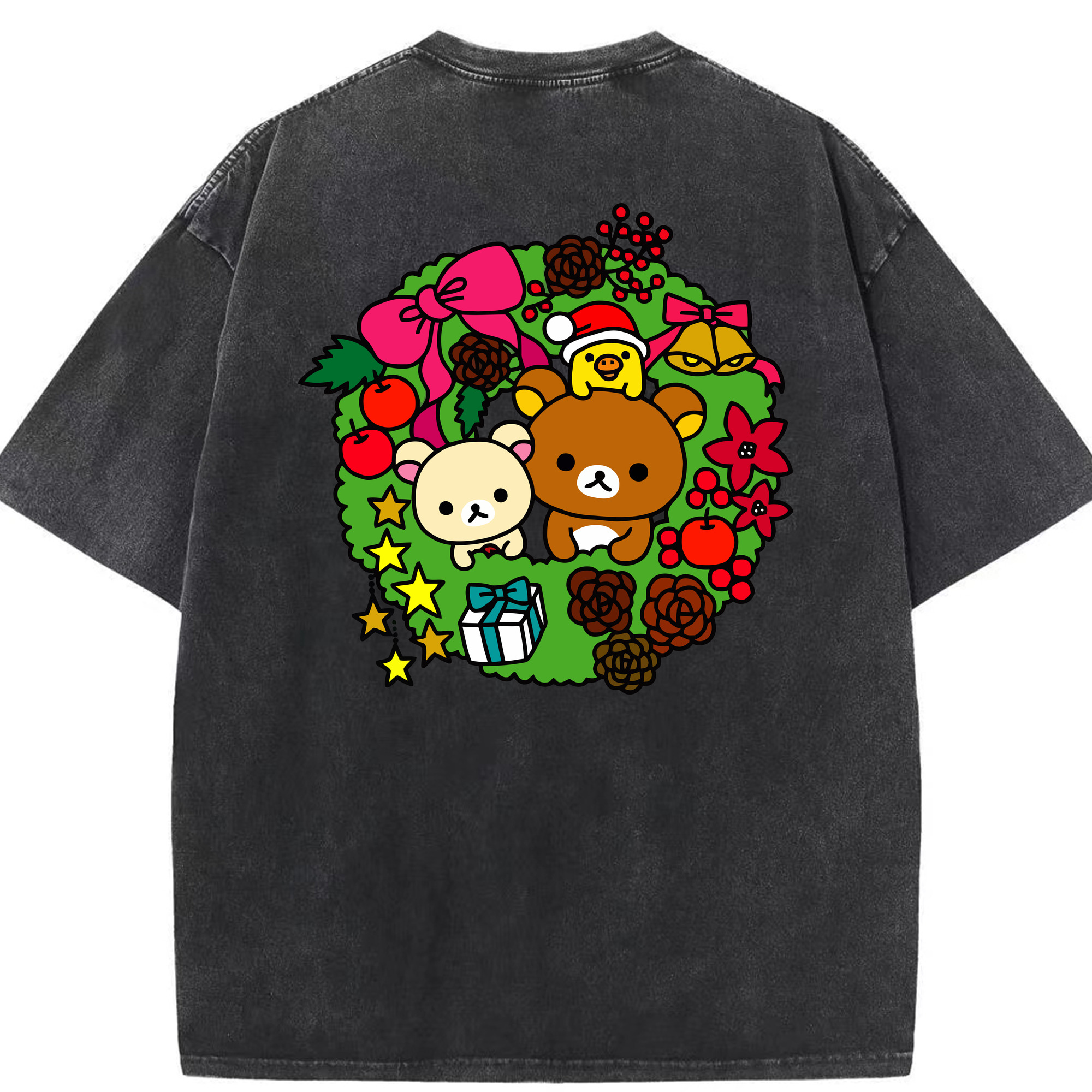 （画像用） リラックマ リラックマ キイロイトリ Rilakkuma Korilakkuma Kiiroitori 綿100% ヴィンテージ風 半袖Tシャツ（背面プリント）