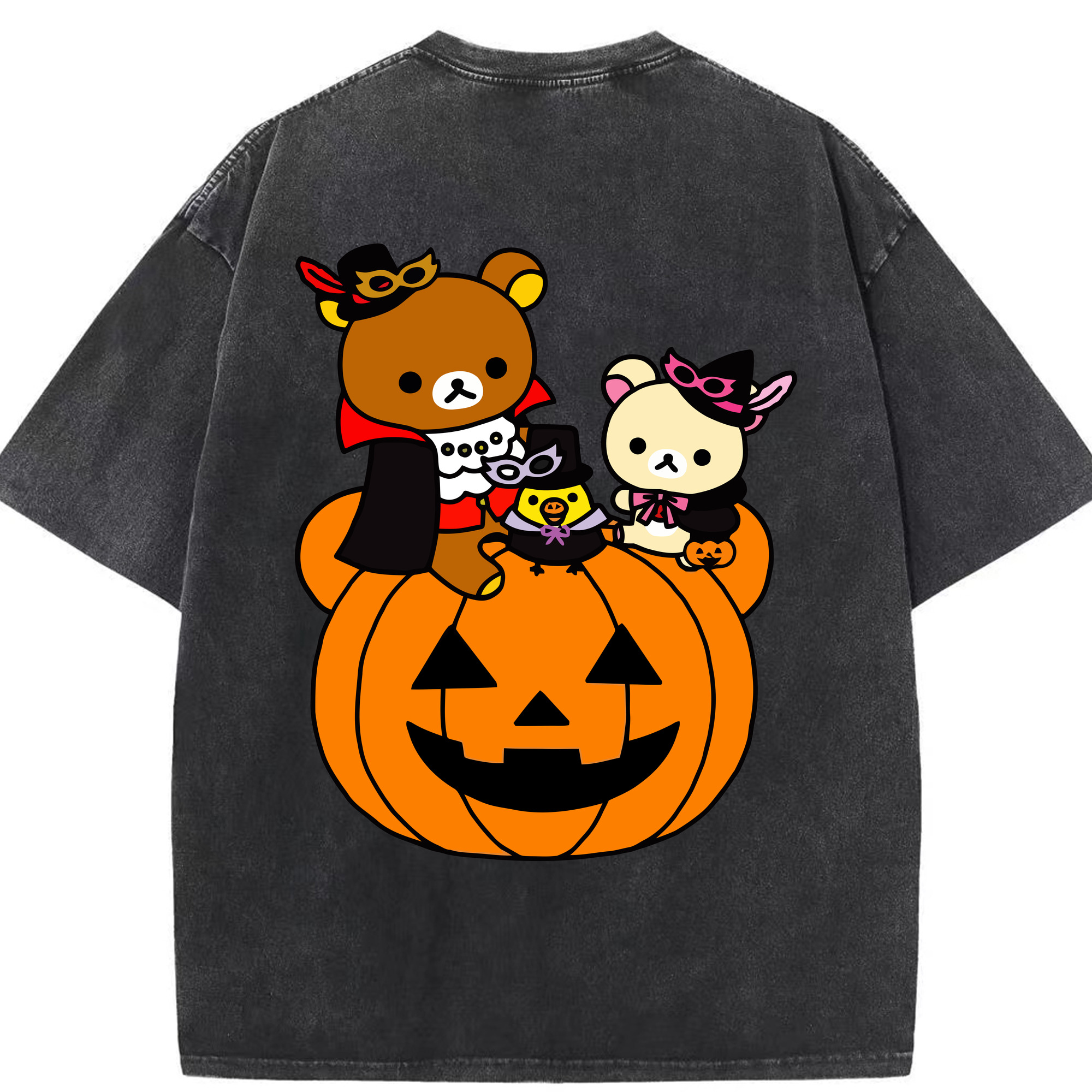 （画像用） リラックマ リラックマ キイロイトリ Rilakkuma Korilakkuma Kiiroitori 綿100% ヴィンテージ風 半袖Tシャツ（背面プリント）