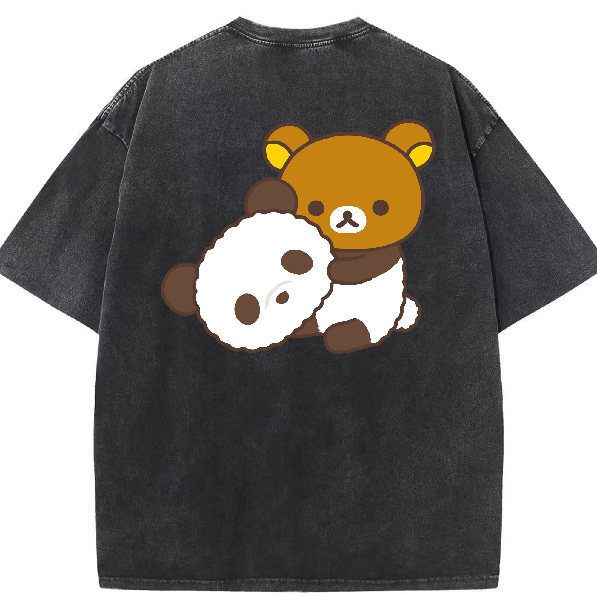 （画像用） リラックマ リラックマ キイロイトリ Rilakkuma Korilakkuma Kiiroitori 綿100% ヴィンテージ風 半袖Tシャツ（背面プリント）