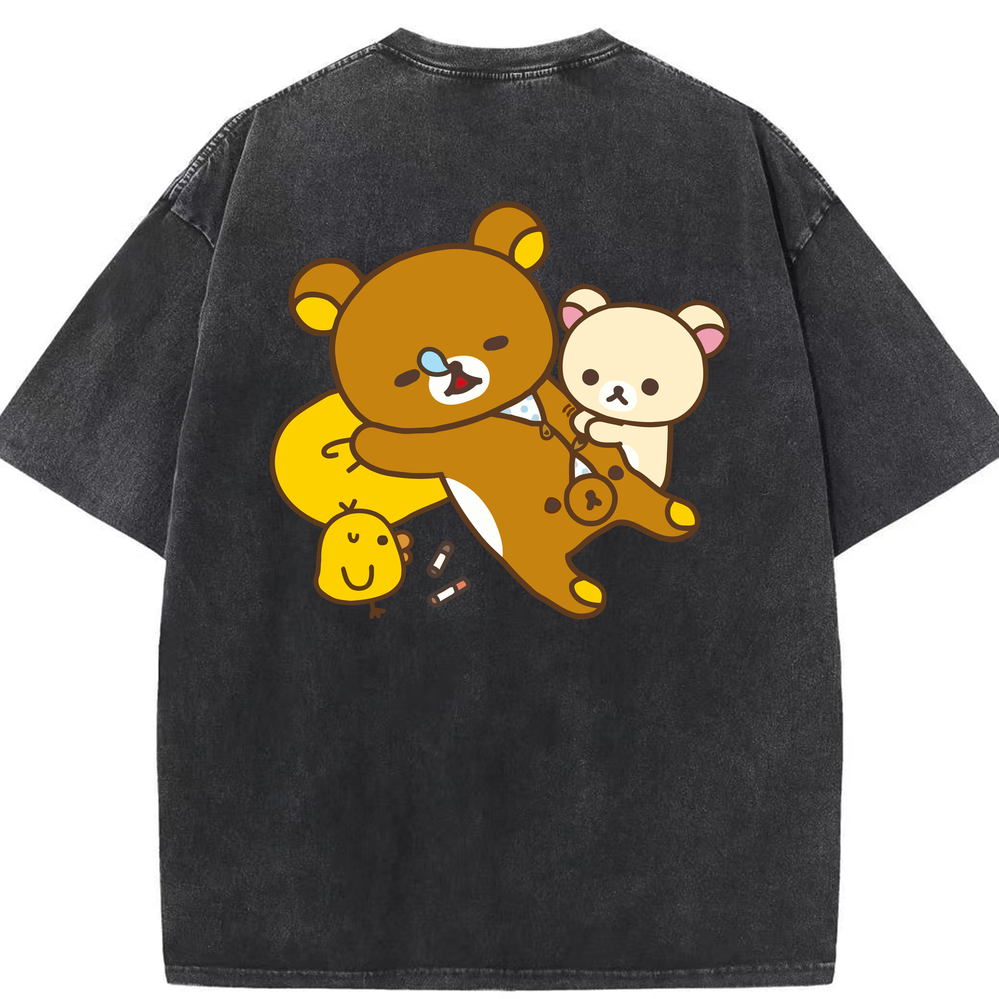 （画像用） リラックマ リラックマ キイロイトリ Rilakkuma Korilakkuma Kiiroitori 綿100% ヴィンテージ風 半袖Tシャツ（背面プリント）