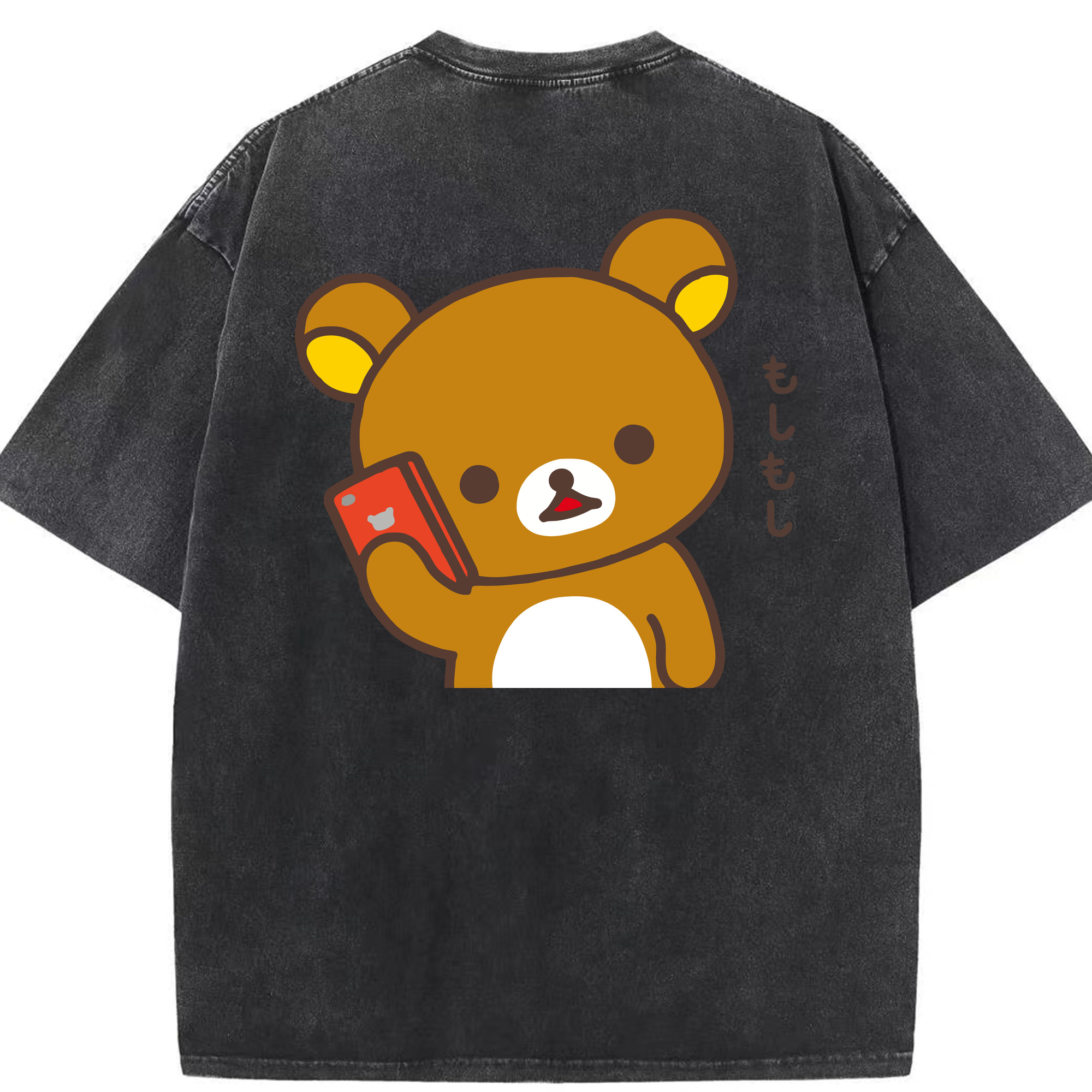 （画像用） リラックマ リラックマ キイロイトリ Rilakkuma Korilakkuma Kiiroitori 綿100% ヴィンテージ風 半袖Tシャツ（背面プリント）