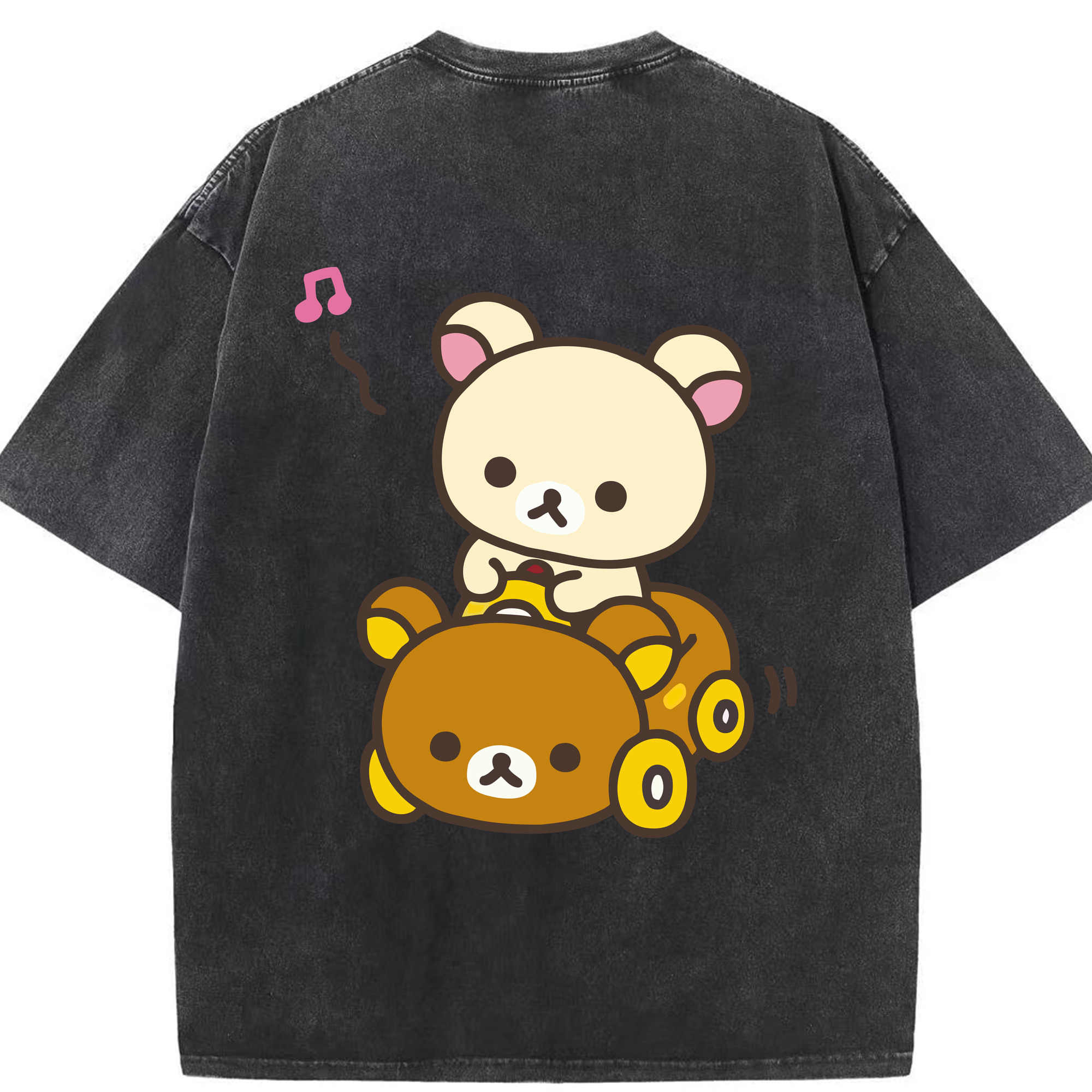 （画像用） リラックマ リラックマ キイロイトリ Rilakkuma Korilakkuma Kiiroitori 綿100% ヴィンテージ風 半袖Tシャツ（背面プリント）