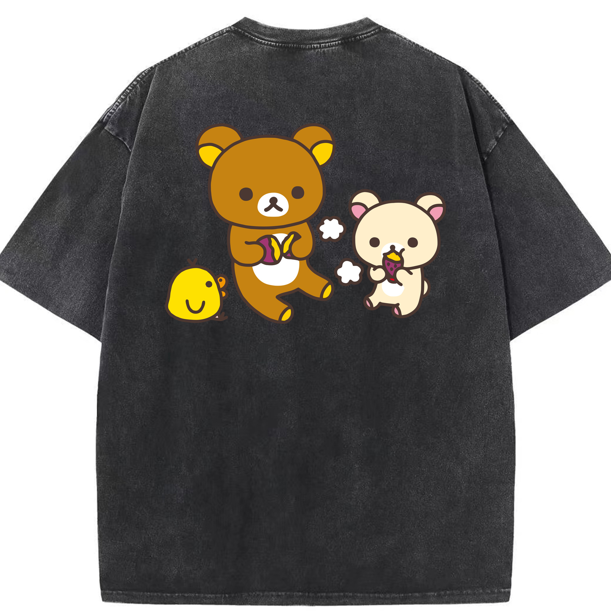 （画像用） リラックマ リラックマ キイロイトリ Rilakkuma Korilakkuma Kiiroitori 綿100% ヴィンテージ風 半袖Tシャツ（背面プリント）