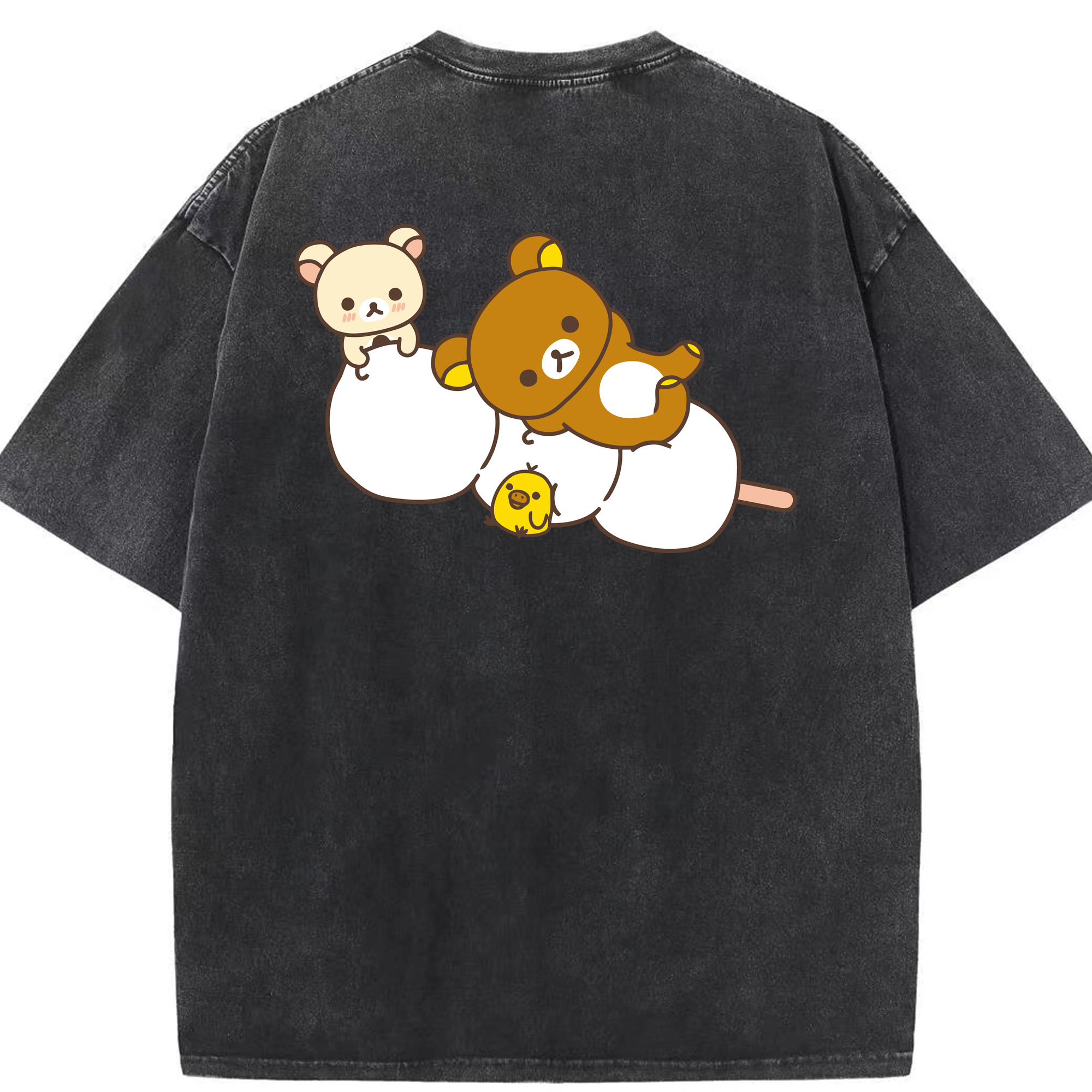 （画像用） リラックマ リラックマ キイロイトリ Rilakkuma Korilakkuma Kiiroitori 綿100% ヴィンテージ風 半袖Tシャツ（背面プリント）
