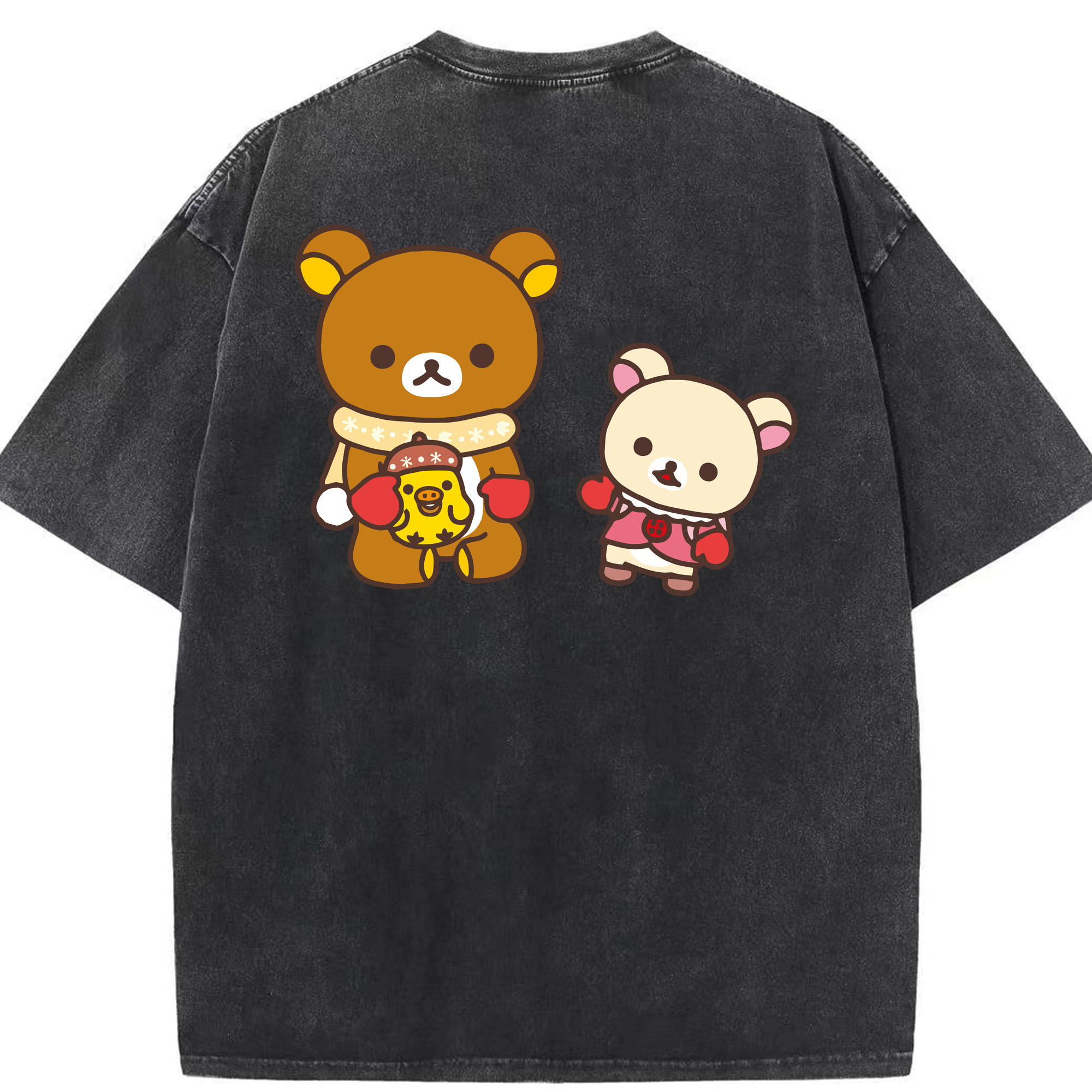 （画像用） リラックマ リラックマ キイロイトリ Rilakkuma Korilakkuma Kiiroitori 綿100% ヴィンテージ風 半袖Tシャツ（背面プリント）