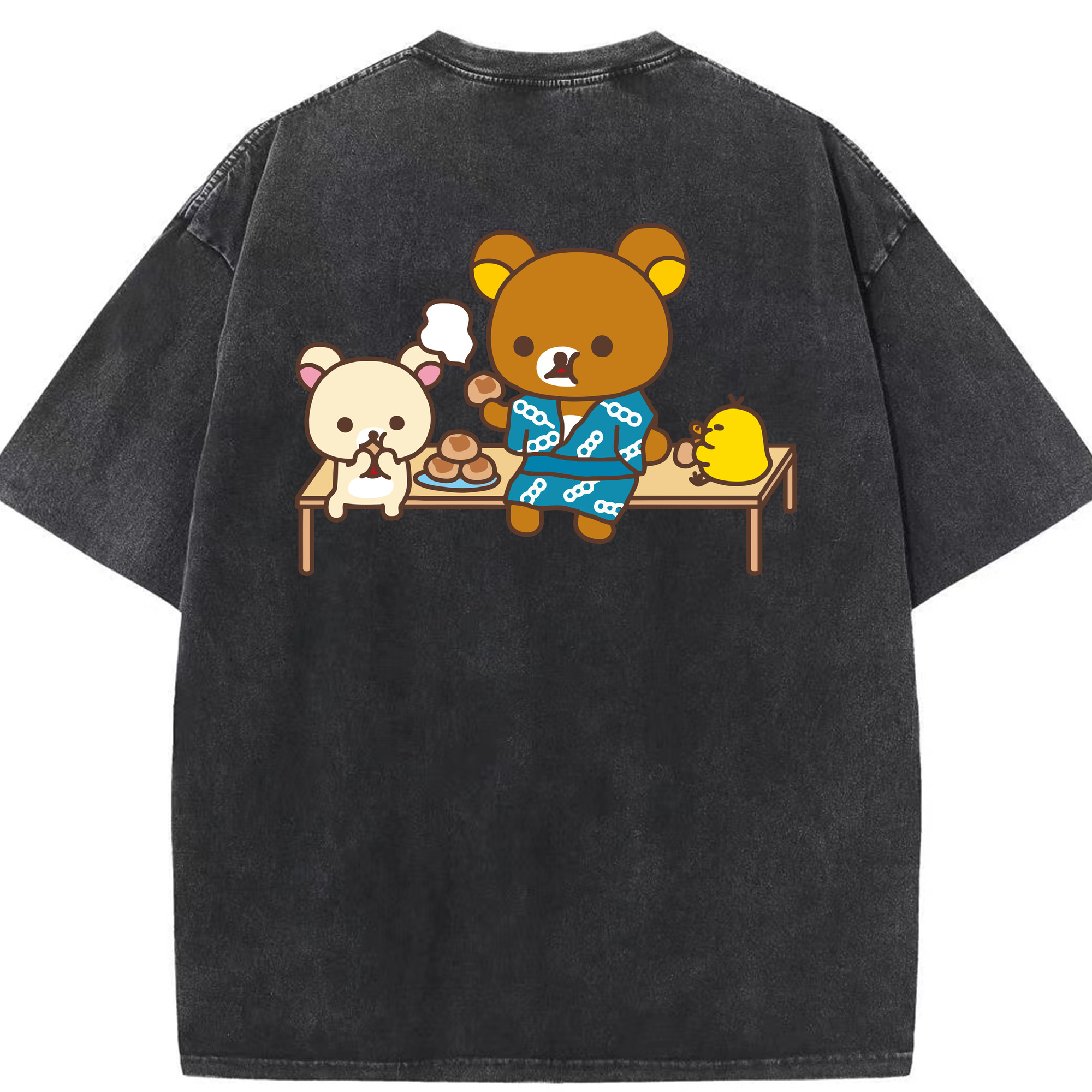 （画像用） リラックマ リラックマ キイロイトリ Rilakkuma Korilakkuma Kiiroitori 綿100% ヴィンテージ風 半袖Tシャツ（背面プリント）