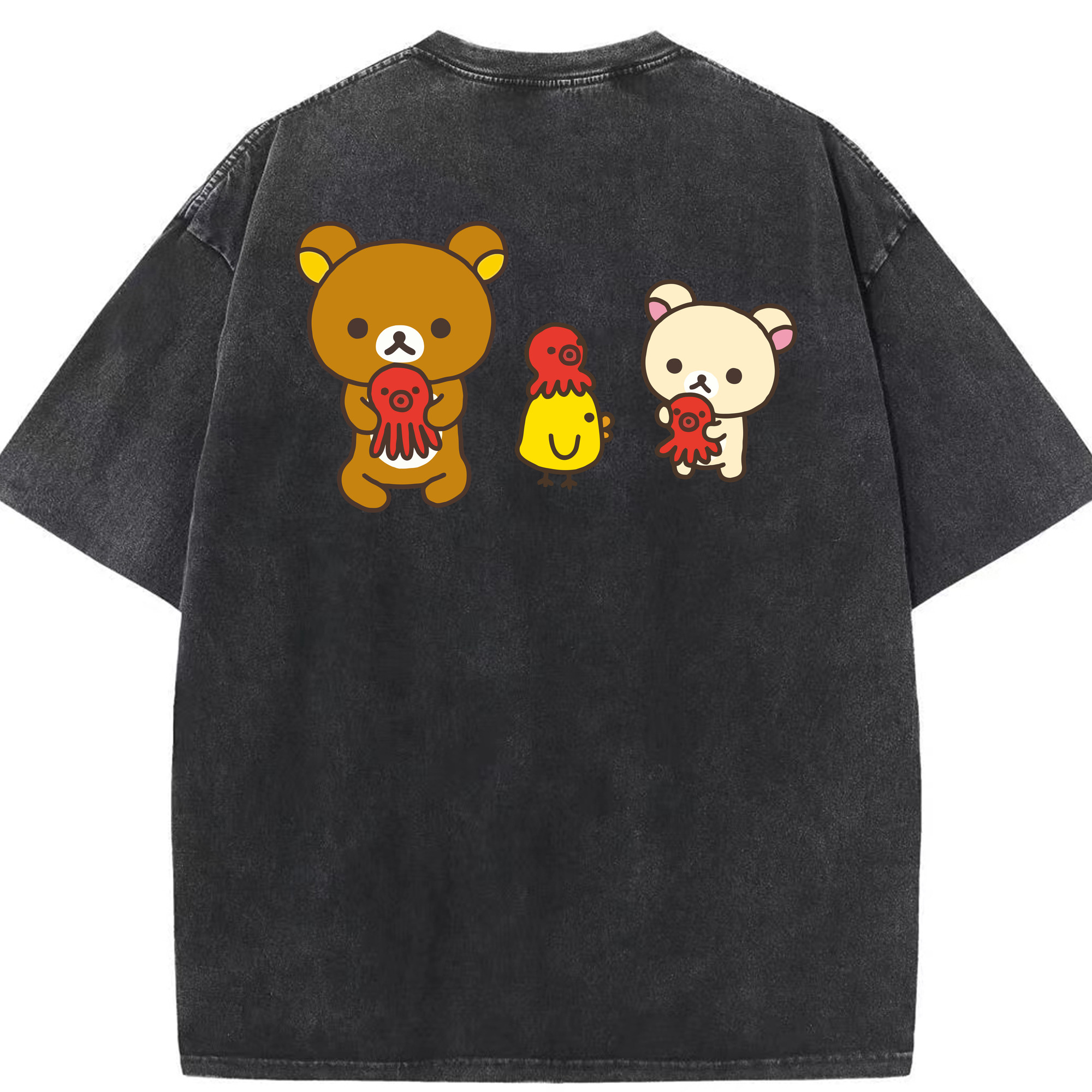 （画像用） リラックマ リラックマ キイロイトリ Rilakkuma Korilakkuma Kiiroitori 綿100% ヴィンテージ風 半袖Tシャツ（背面プリント）