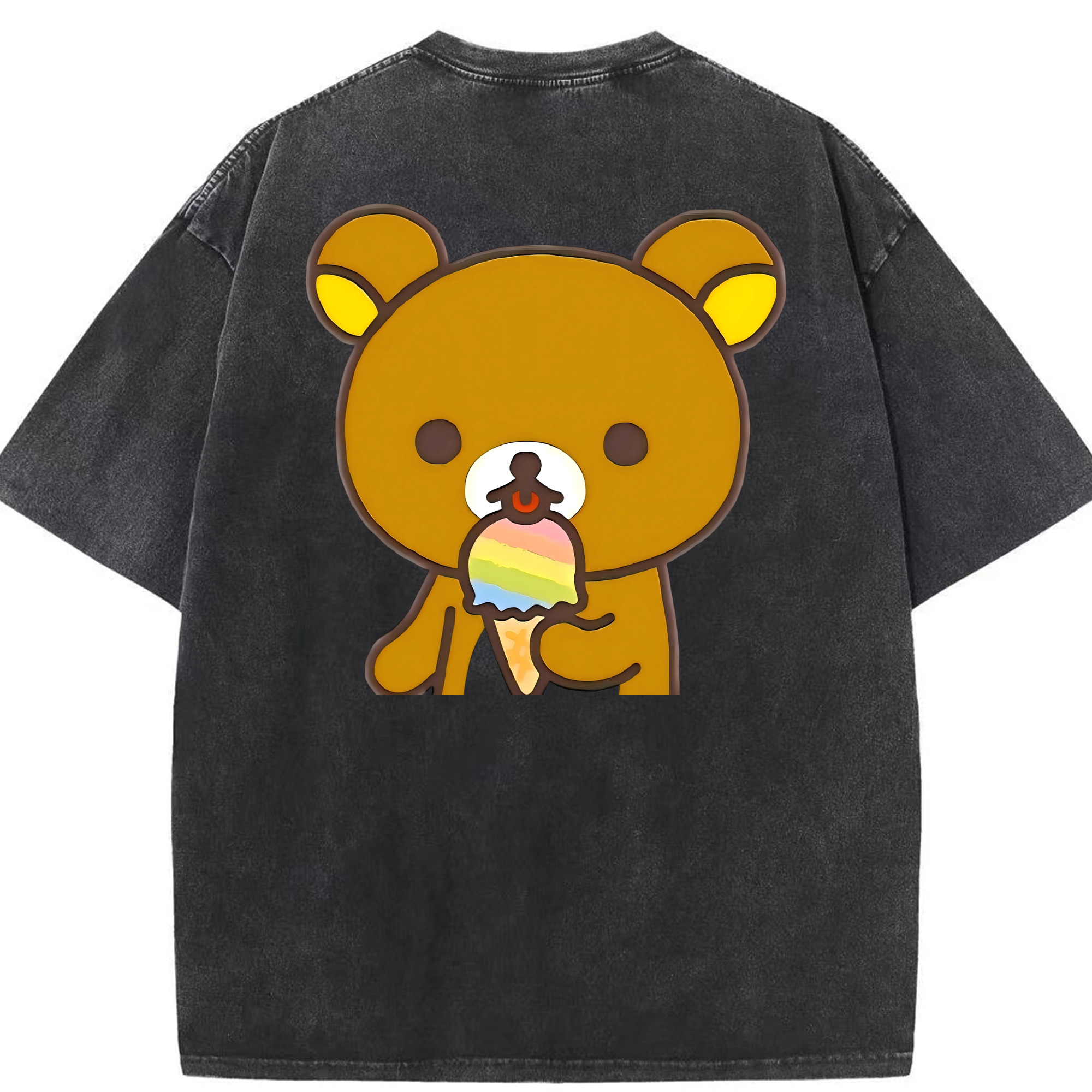 （画像用） リラックマ リラックマ キイロイトリ Rilakkuma Korilakkuma Kiiroitori 綿100% ヴィンテージ風 半袖Tシャツ（背面プリント）