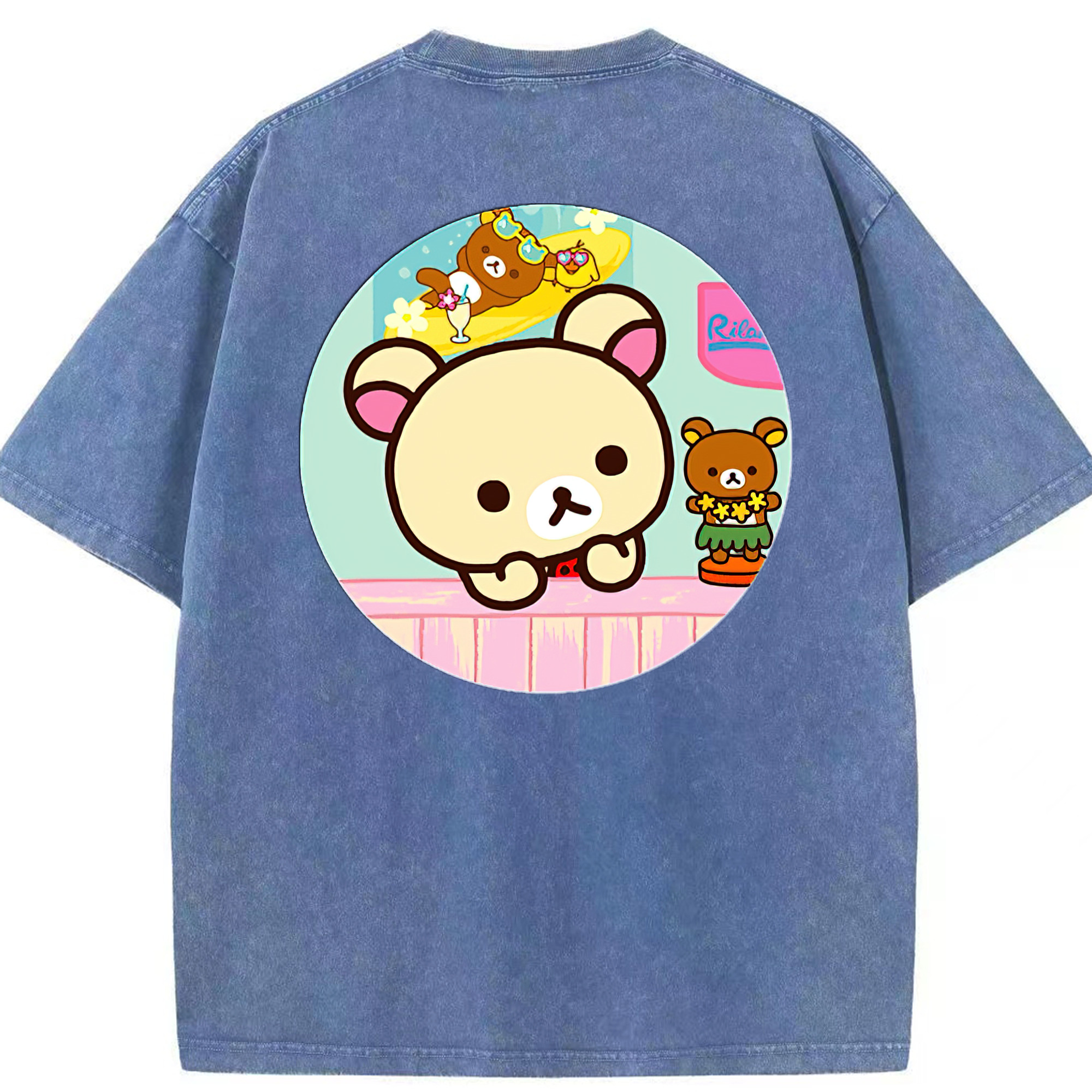 （画像用） リラックマ リラックマ キイロイトリ Rilakkuma Korilakkuma Kiiroitori 綿100% ヴィンテージ風 半袖Tシャツ（背面プリント）