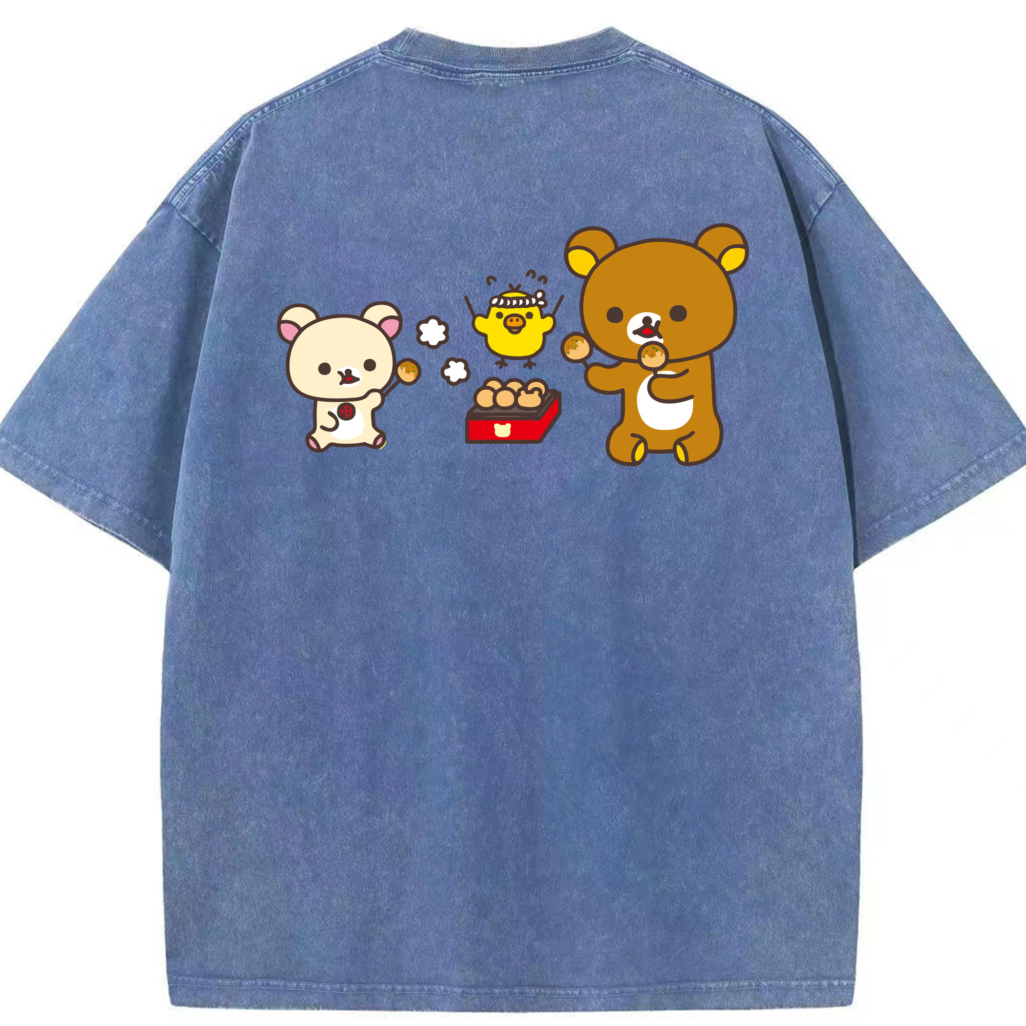 （画像用） リラックマ リラックマ キイロイトリ Rilakkuma Korilakkuma Kiiroitori 綿100% ヴィンテージ風 半袖Tシャツ（背面プリント）