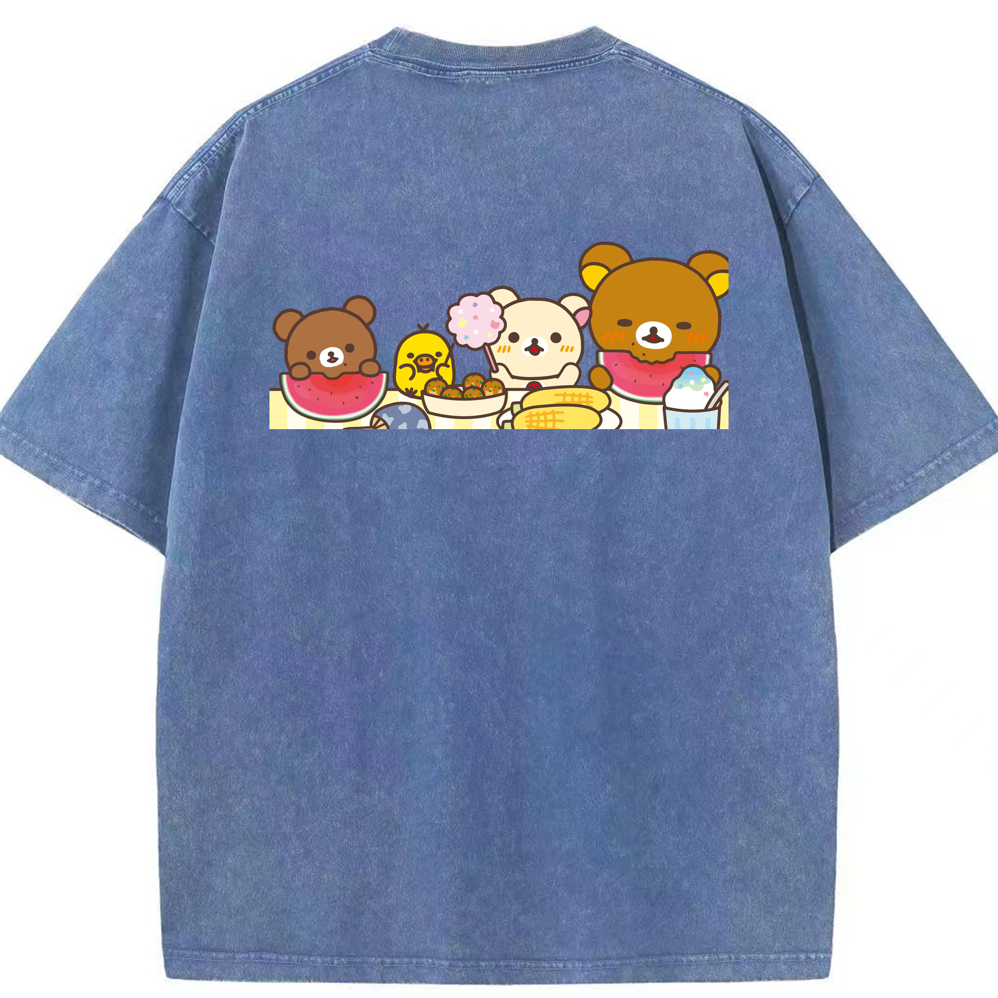 （画像用） リラックマ リラックマ キイロイトリ Rilakkuma Korilakkuma Kiiroitori 綿100% ヴィンテージ風 半袖Tシャツ（背面プリント）