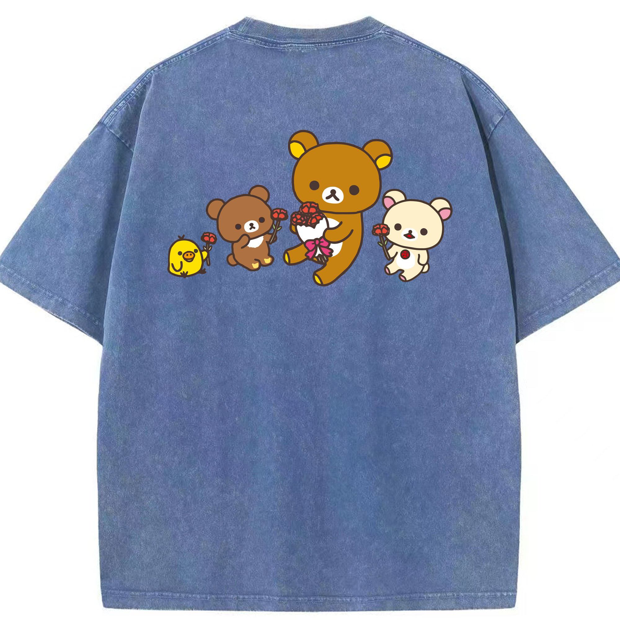 （画像用） リラックマ リラックマ キイロイトリ Rilakkuma Korilakkuma Kiiroitori 綿100% ヴィンテージ風 半袖Tシャツ（背面プリント）