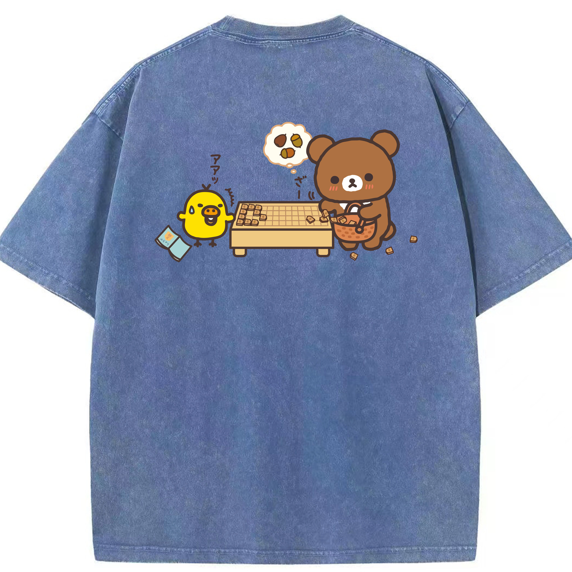 （画像用） リラックマ リラックマ キイロイトリ Rilakkuma Korilakkuma Kiiroitori 綿100% ヴィンテージ風 半袖Tシャツ（背面プリント）
