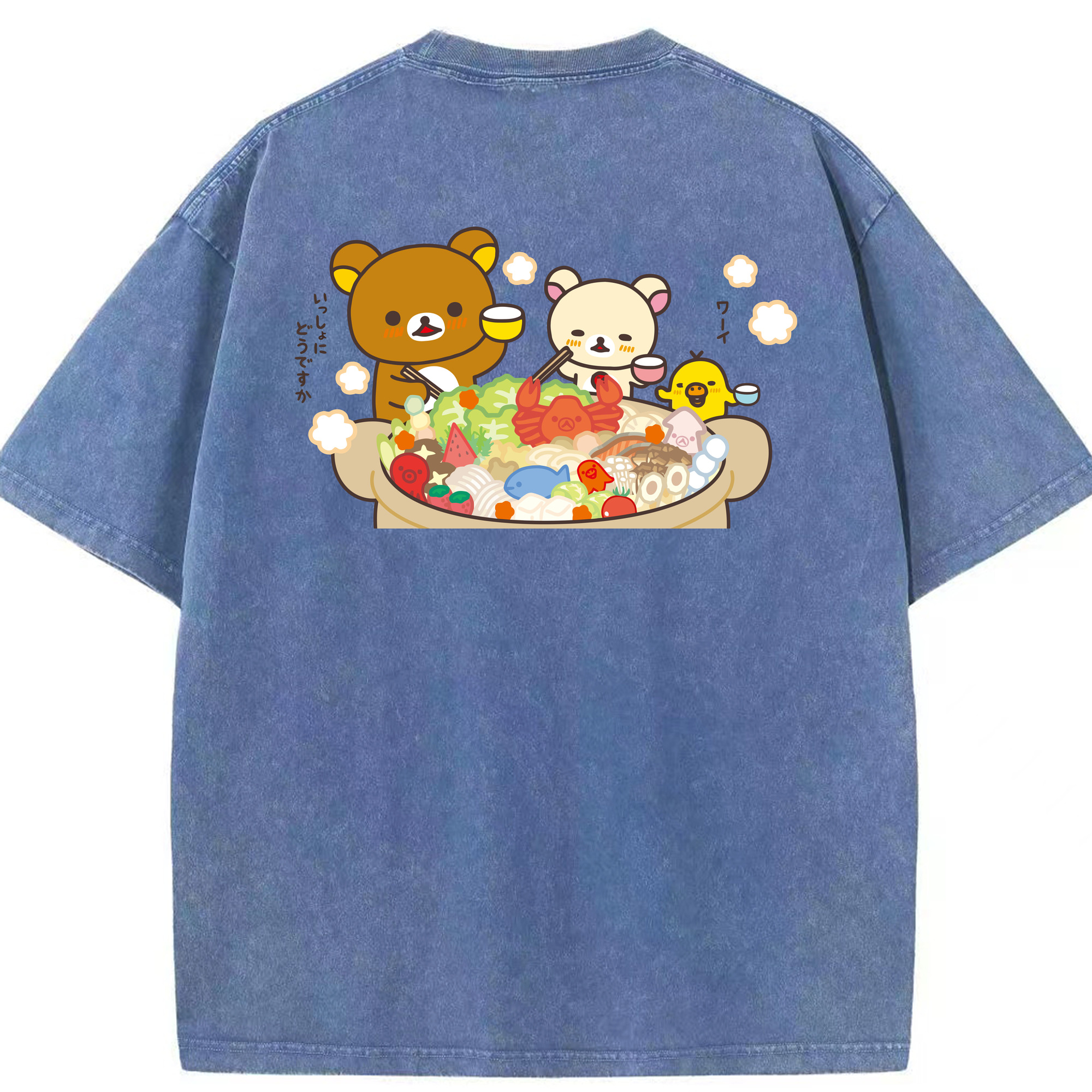 （画像用） リラックマ リラックマ キイロイトリ Rilakkuma Korilakkuma Kiiroitori 綿100% ヴィンテージ風 半袖Tシャツ（背面プリント）