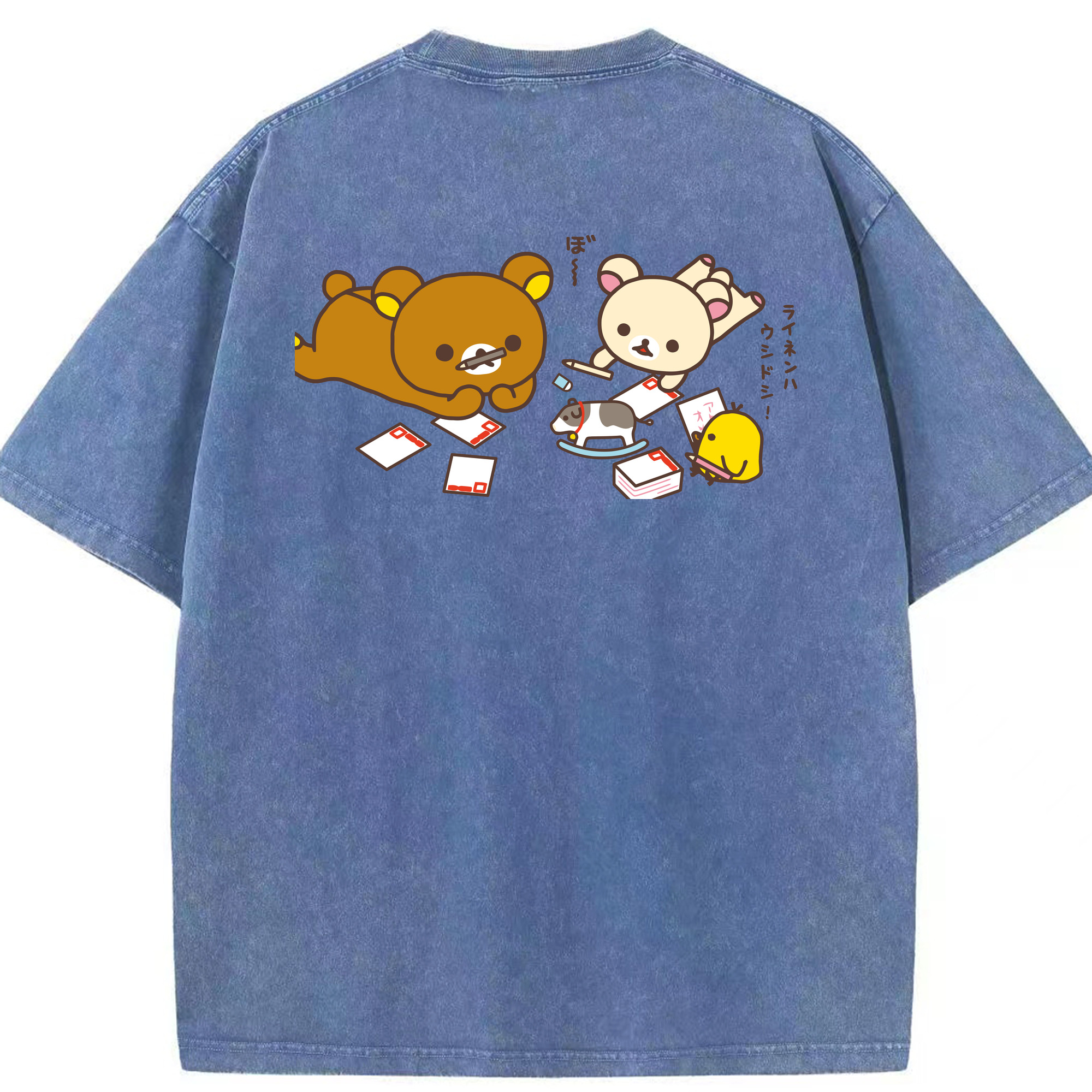 （画像用） リラックマ リラックマ キイロイトリ Rilakkuma Korilakkuma Kiiroitori 綿100% ヴィンテージ風 半袖Tシャツ（背面プリント）