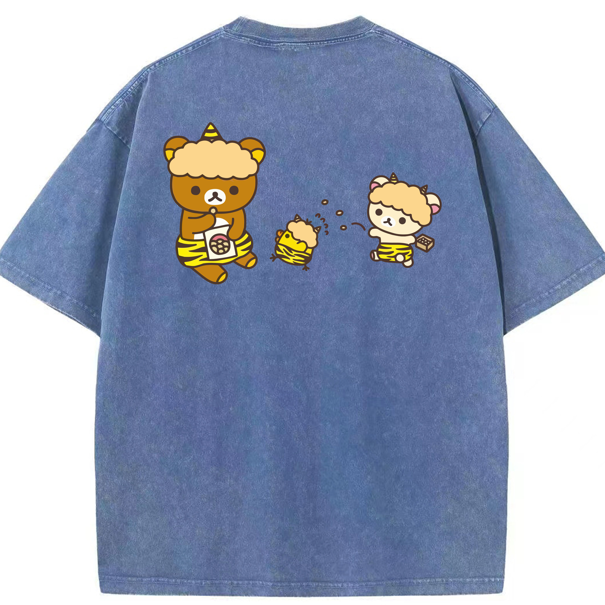 （画像用） リラックマ リラックマ キイロイトリ Rilakkuma Korilakkuma Kiiroitori 綿100% ヴィンテージ風 半袖Tシャツ（背面プリント）
