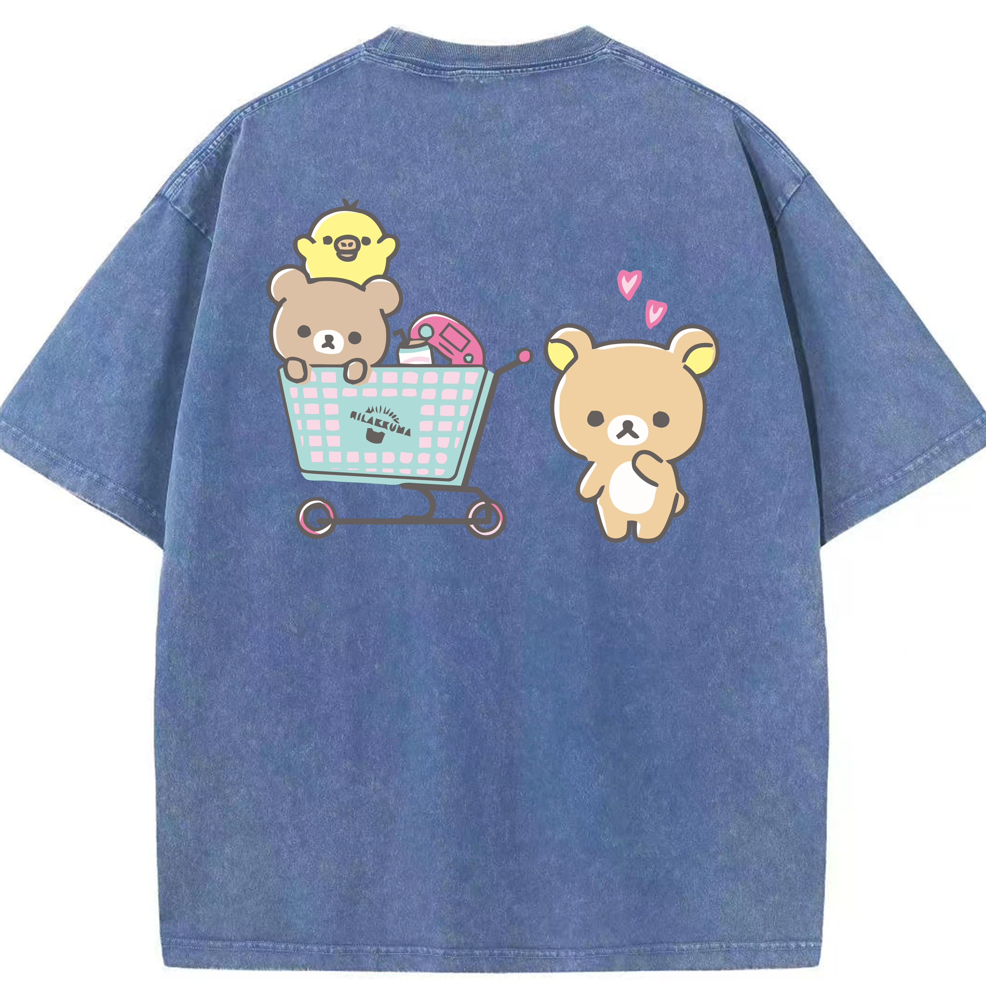 （画像用） リラックマ リラックマ キイロイトリ Rilakkuma Korilakkuma Kiiroitori 綿100% ヴィンテージ風 半袖Tシャツ（背面プリント）