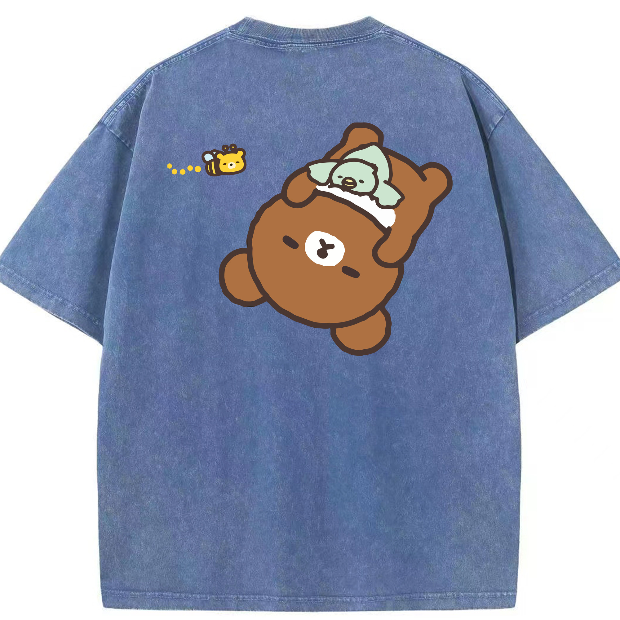 （画像用） リラックマ リラックマ キイロイトリ Rilakkuma Korilakkuma Kiiroitori 綿100% ヴィンテージ風 半袖Tシャツ（背面プリント）