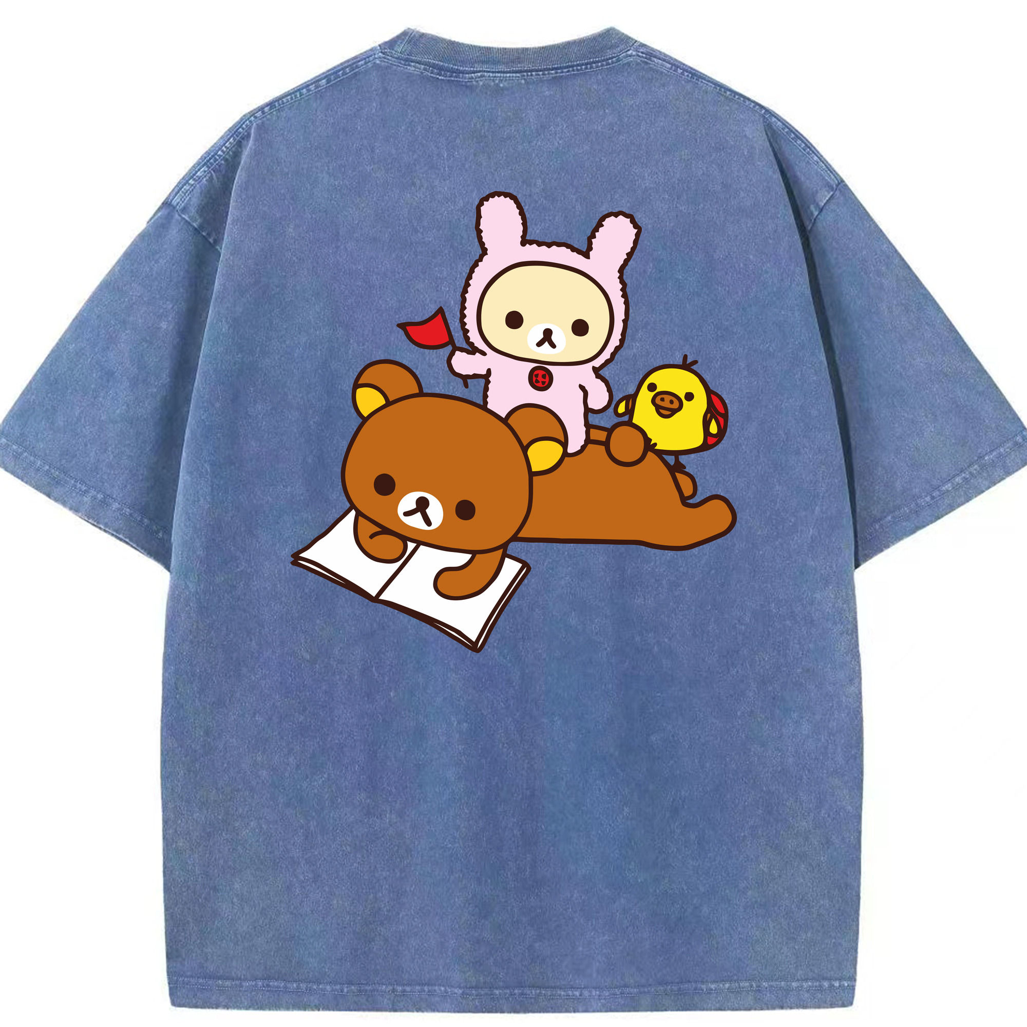 （画像用） リラックマ リラックマ キイロイトリ Rilakkuma Korilakkuma Kiiroitori 綿100% ヴィンテージ風 半袖Tシャツ（背面プリント）