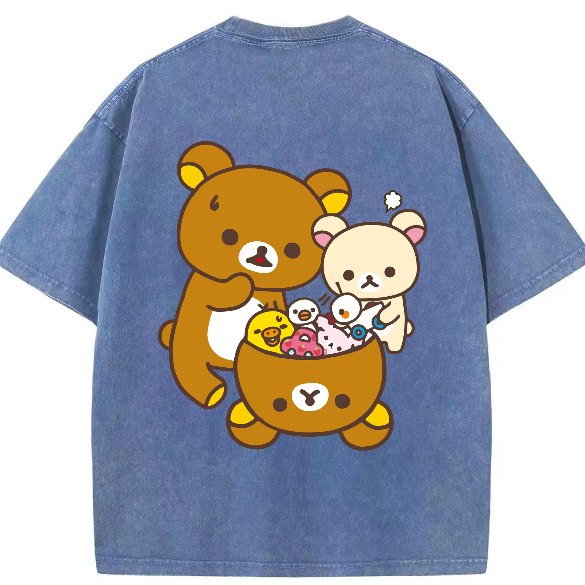 （画像用） リラックマ リラックマ キイロイトリ Rilakkuma Korilakkuma Kiiroitori 綿100% ヴィンテージ風 半袖Tシャツ（背面プリント）