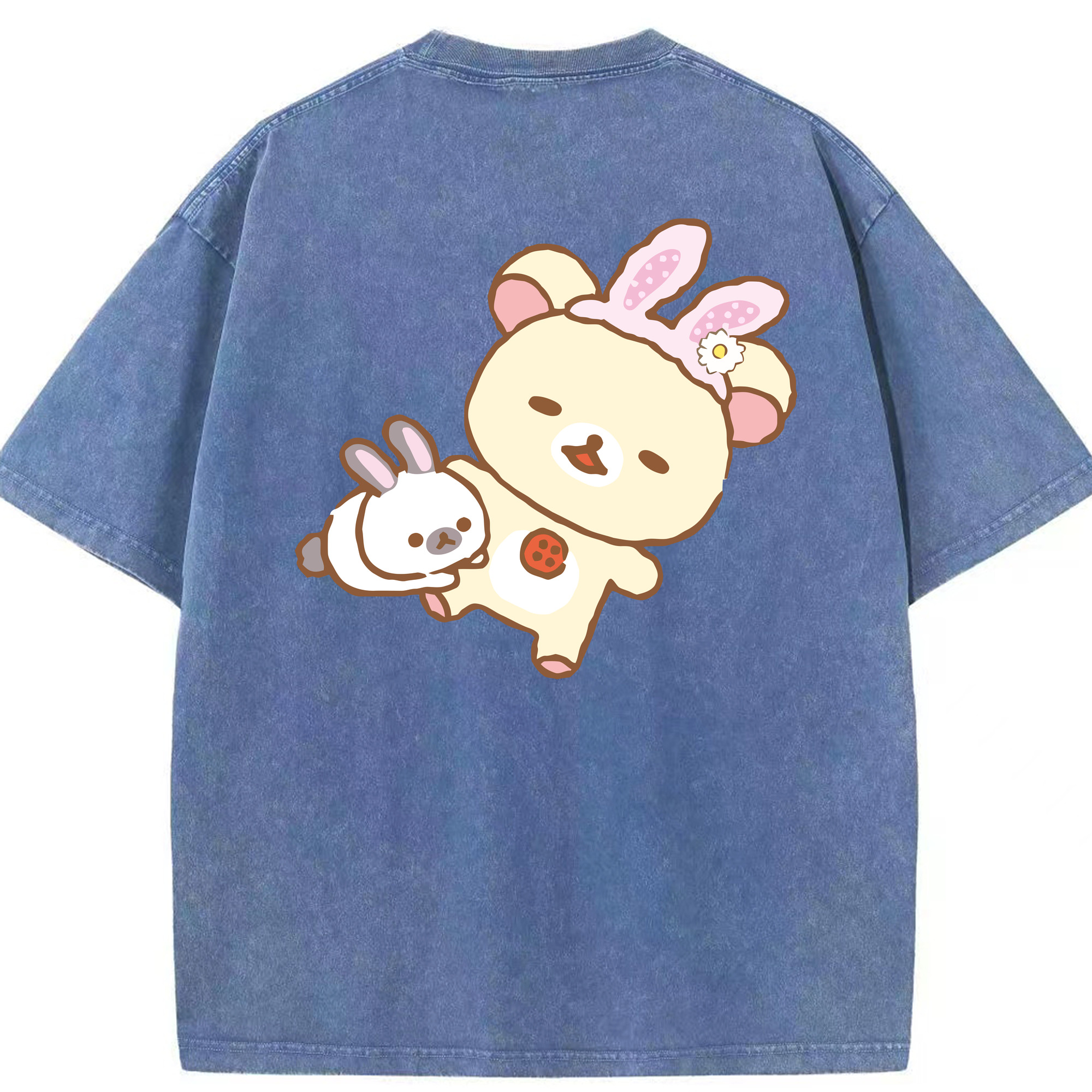 （画像用） リラックマ リラックマ キイロイトリ Rilakkuma Korilakkuma Kiiroitori 綿100% ヴィンテージ風 半袖Tシャツ（背面プリント）
